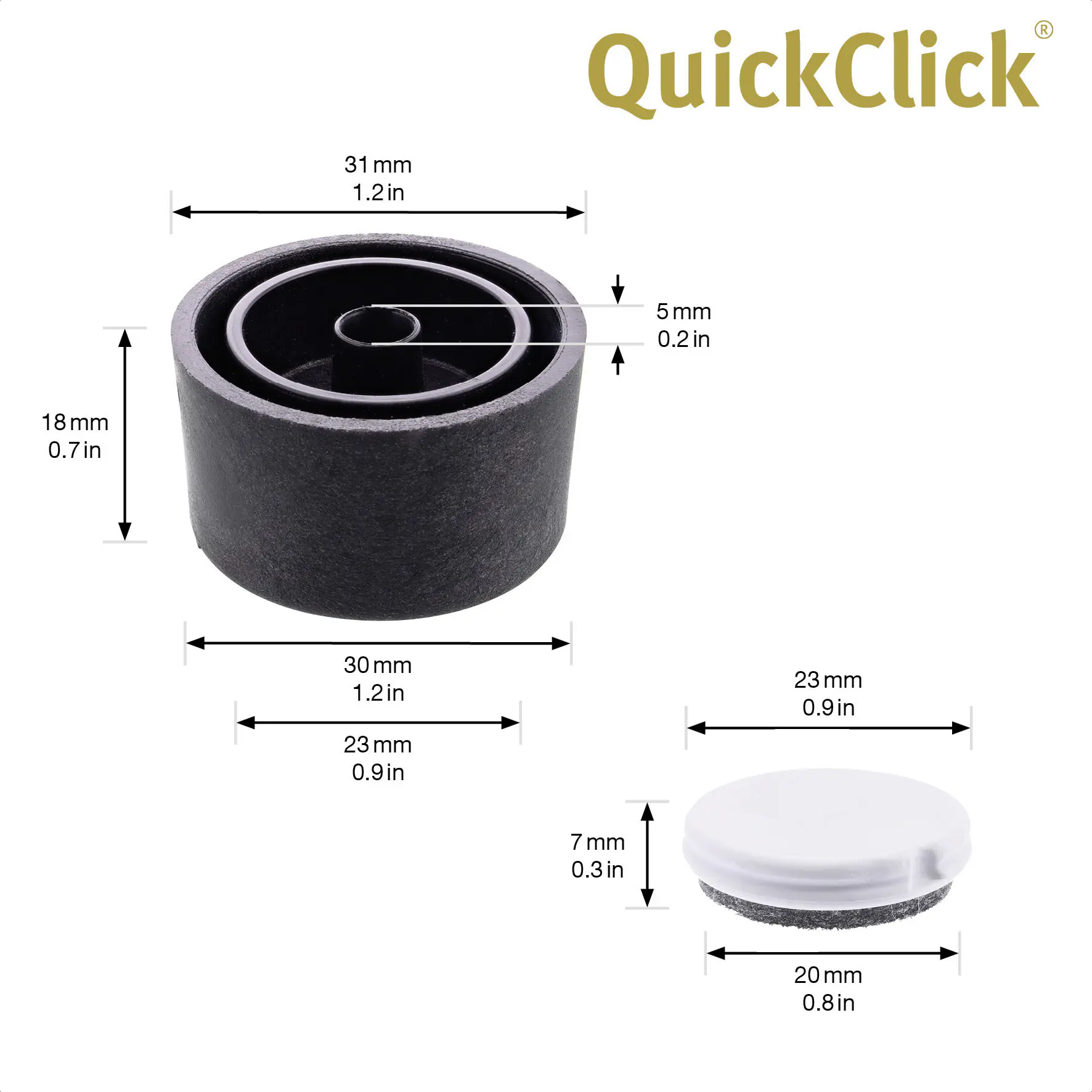 Wagner Möbelfuß Justus Kunststoff Ø 3 x 2 cm schwarz - 4 Stück