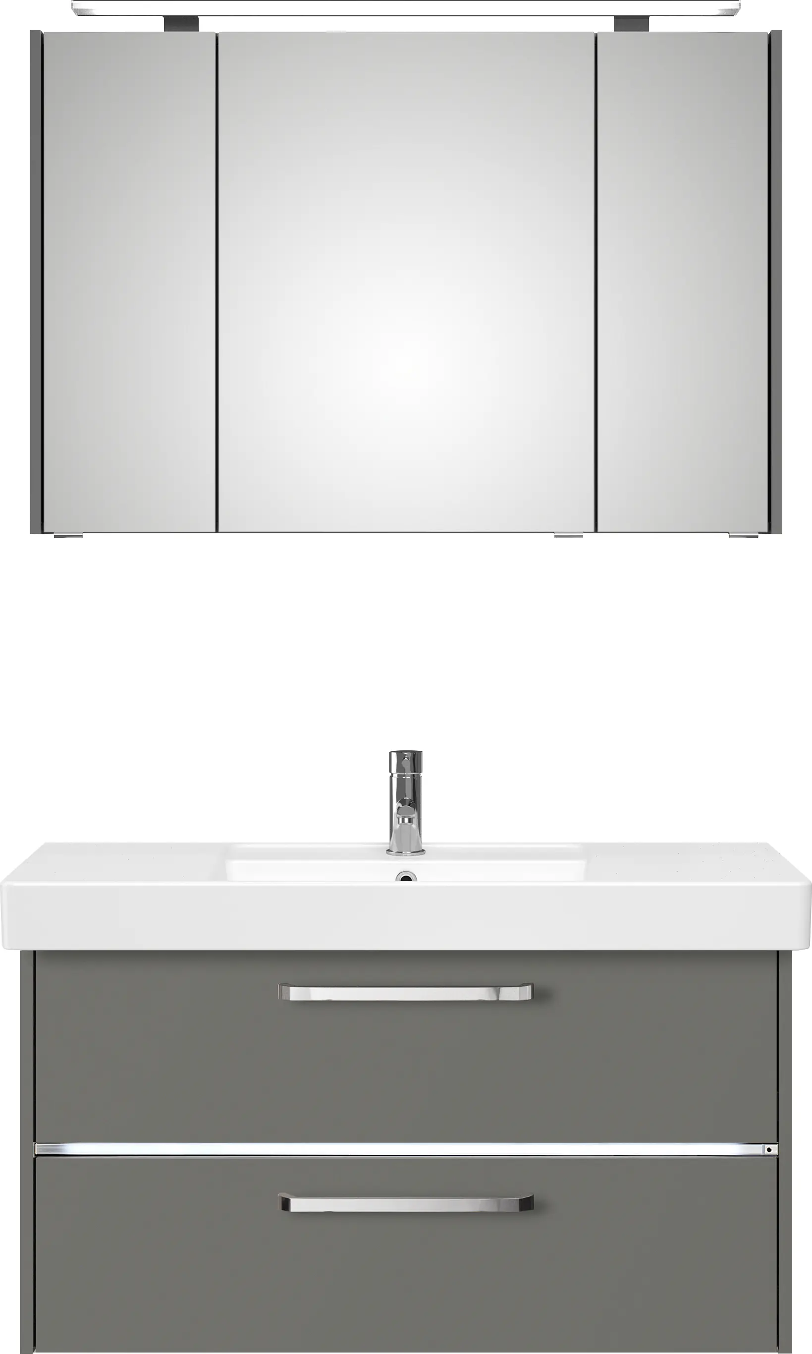 Primaster Badmöbel-Set Berlin grau 105 cm LED-Leuchten, Keramikwaschtisch