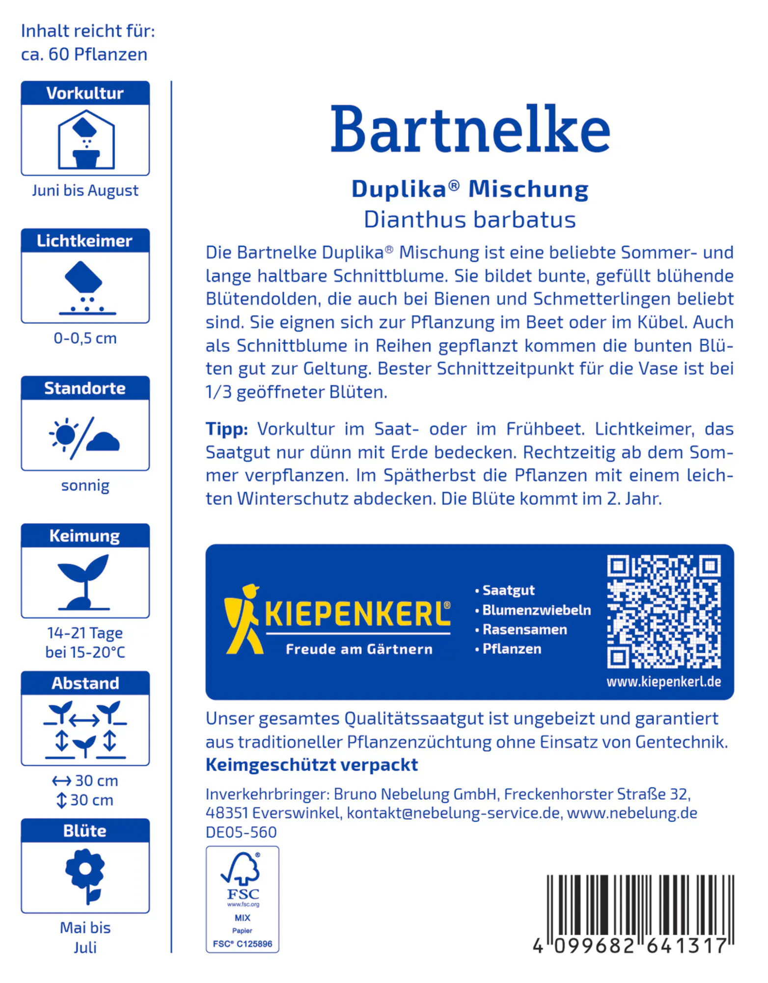 Kiepenkerl Blumensamen Bartnelke Mischung für ca. 60 Pflanzen