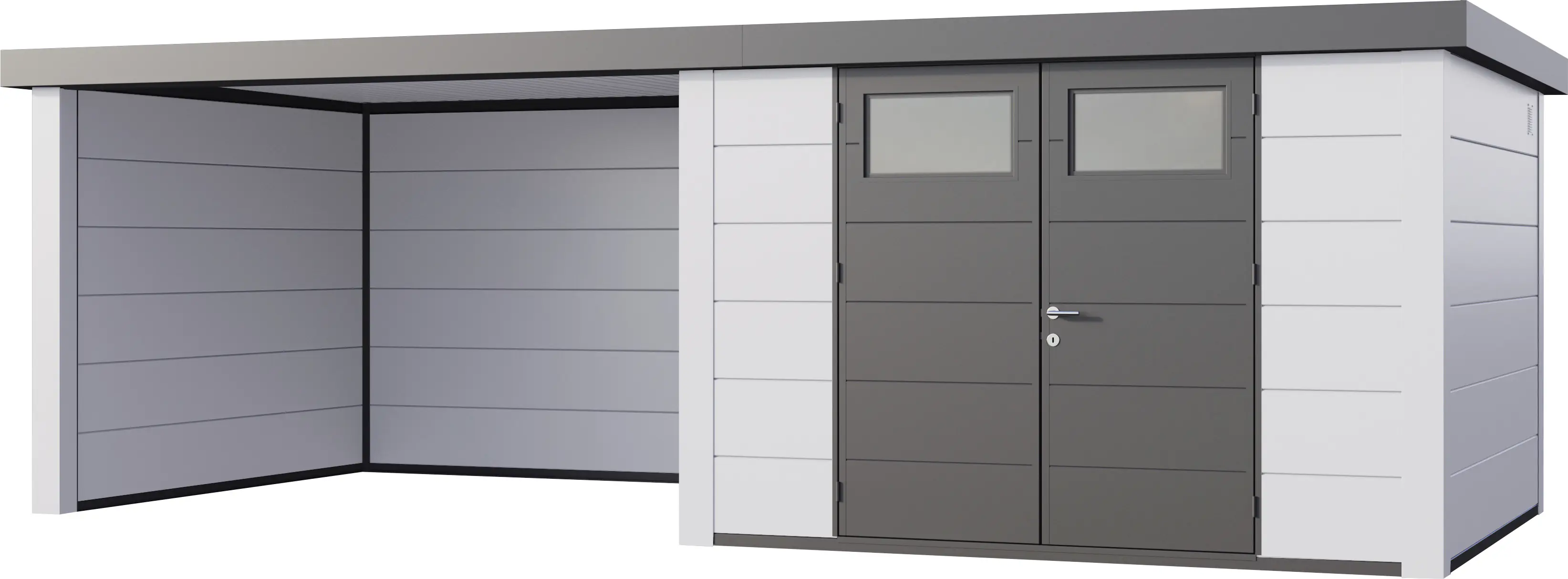 Telluria Gerätehaus Classico Lounge L 3030 links EW weiß 642 x 298 cm