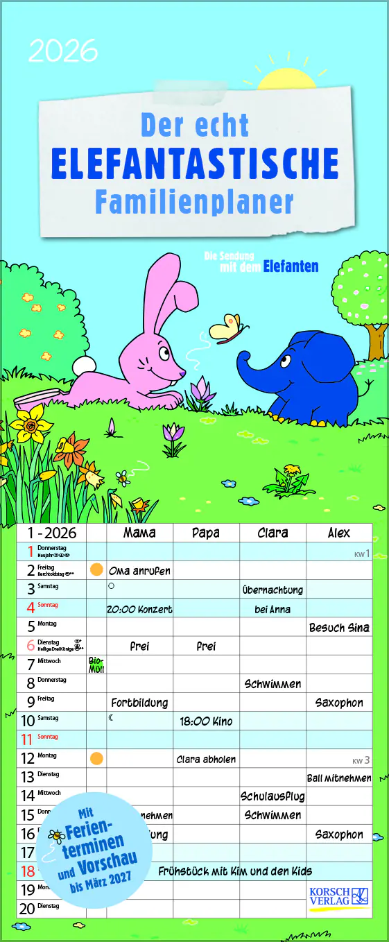Korsch Kalender Der echt elefantastische Familienplaner 2026