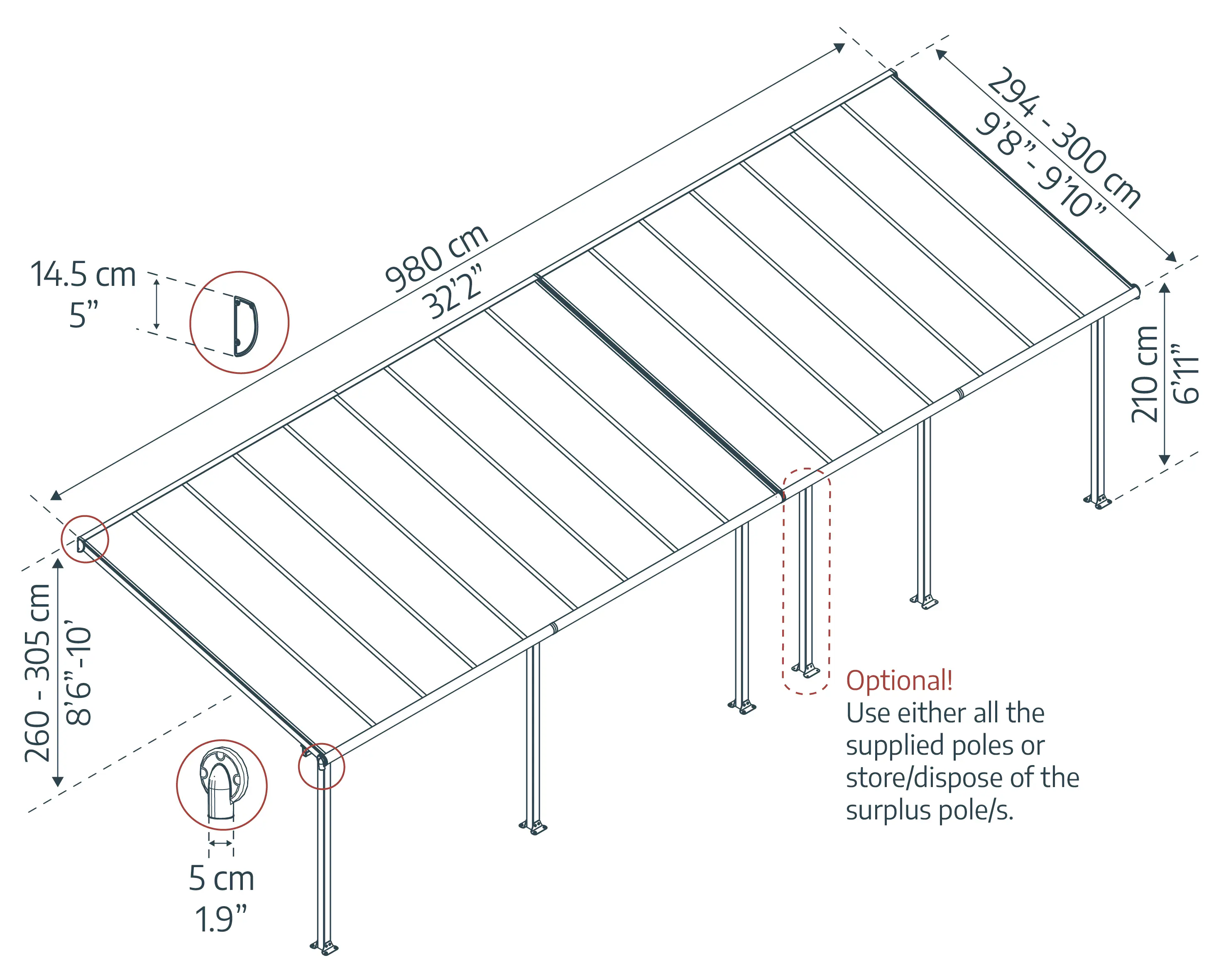 Canopia Terrassenüberdachung Olympia 3x9.8 weiß