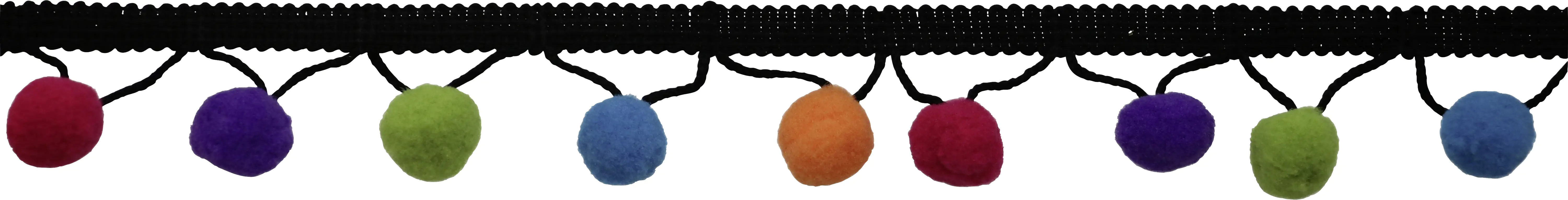 Glorex Pompon Girlande 1 m schwarzes Band bunt, 1 m, schwarzes Band