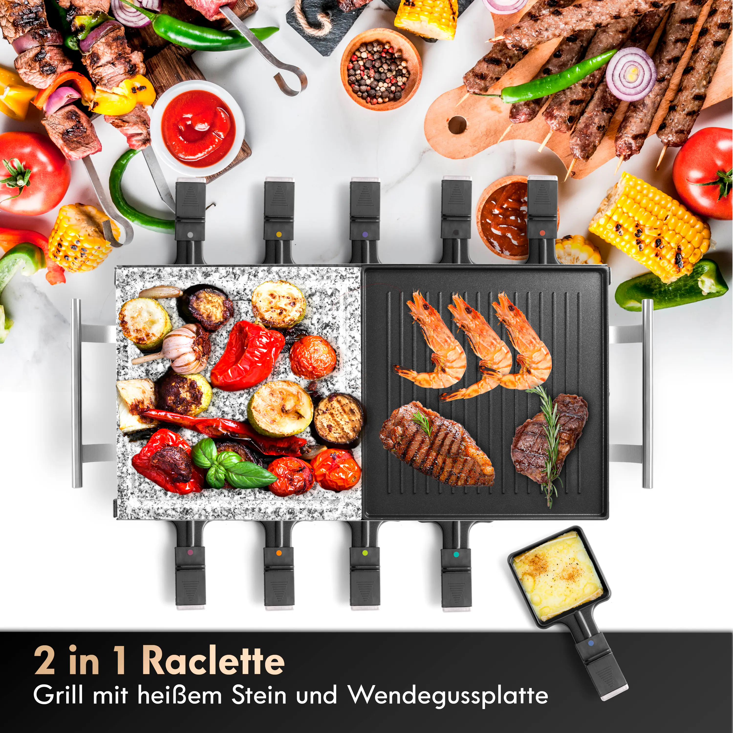 Proficook Raclette RG 1144 Guß/Steinplatte 10 Pfännchen 1700 Watt