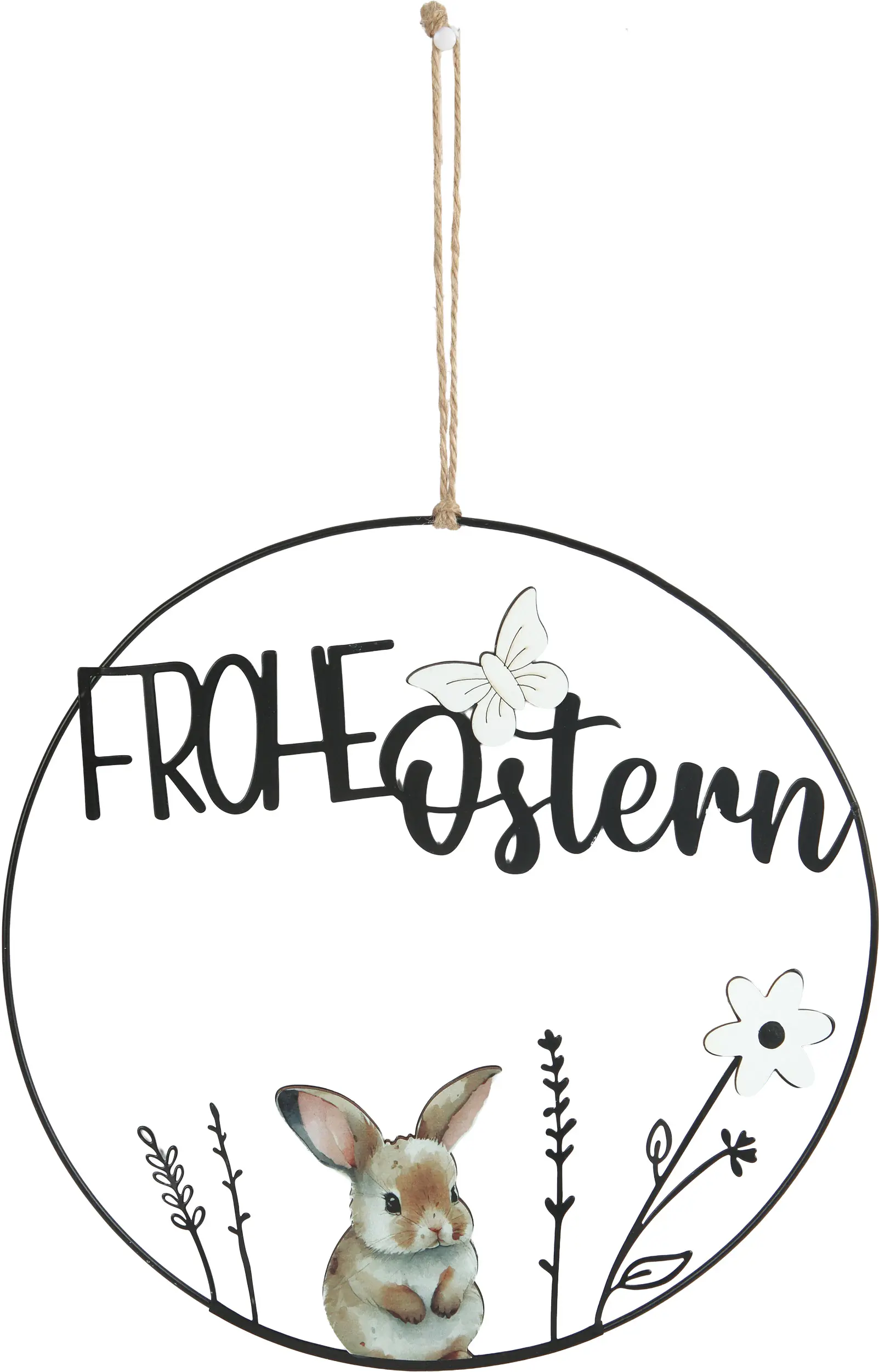TrendLine Aufhänger Metall mit Niete Frohe Ostern Ø 30 cm schwarz-weiß