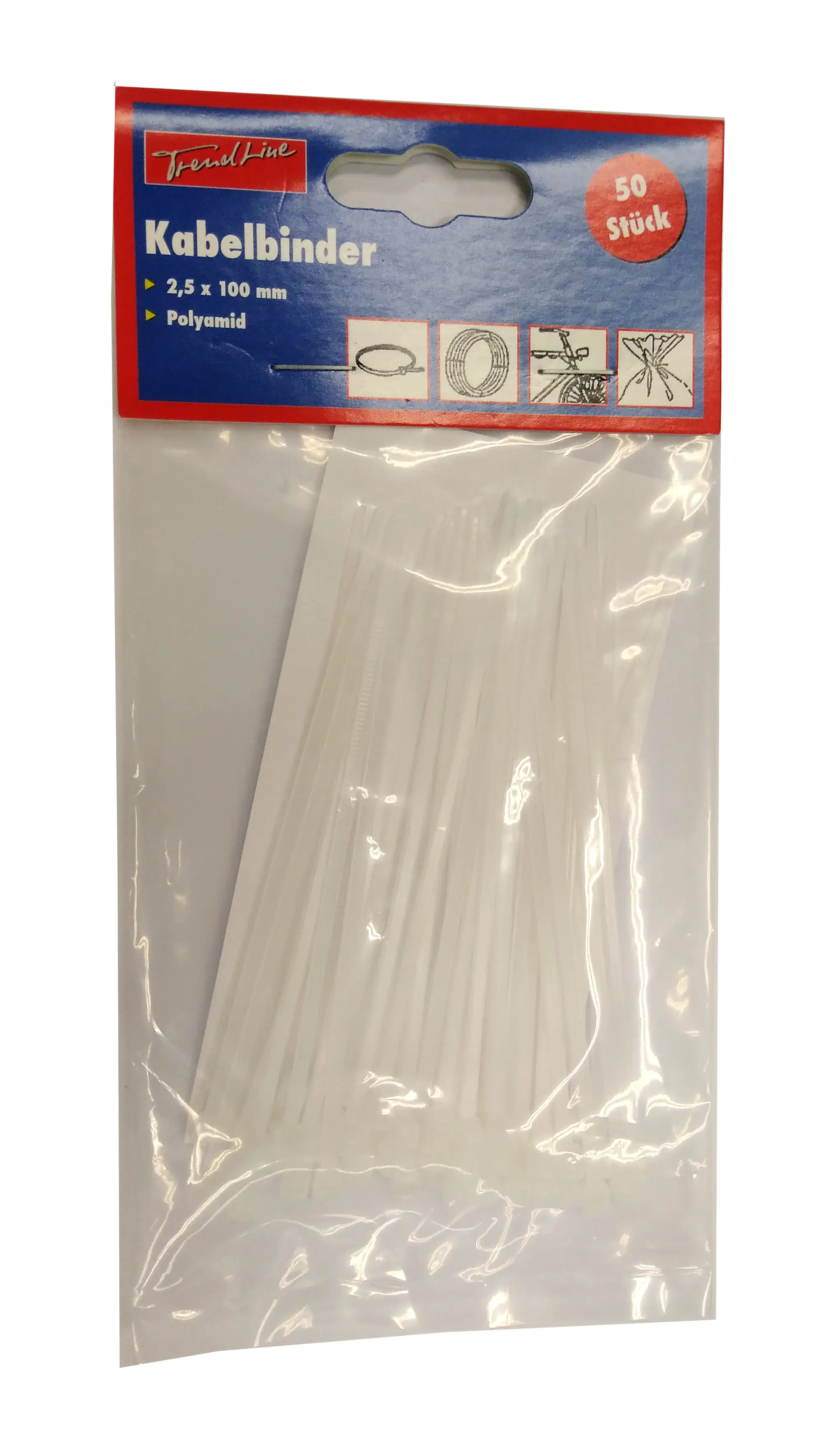 TrendLine Kabelbinder weiß 2,5 x 100 mm, 50 Stück