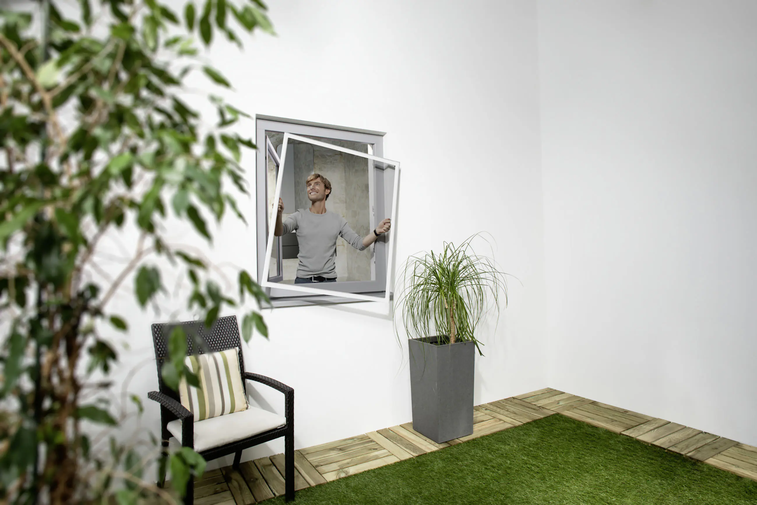 TrendLine Fliegenschutz-Fenster 100 x 120 cm weiß/anthrazit kürzbar