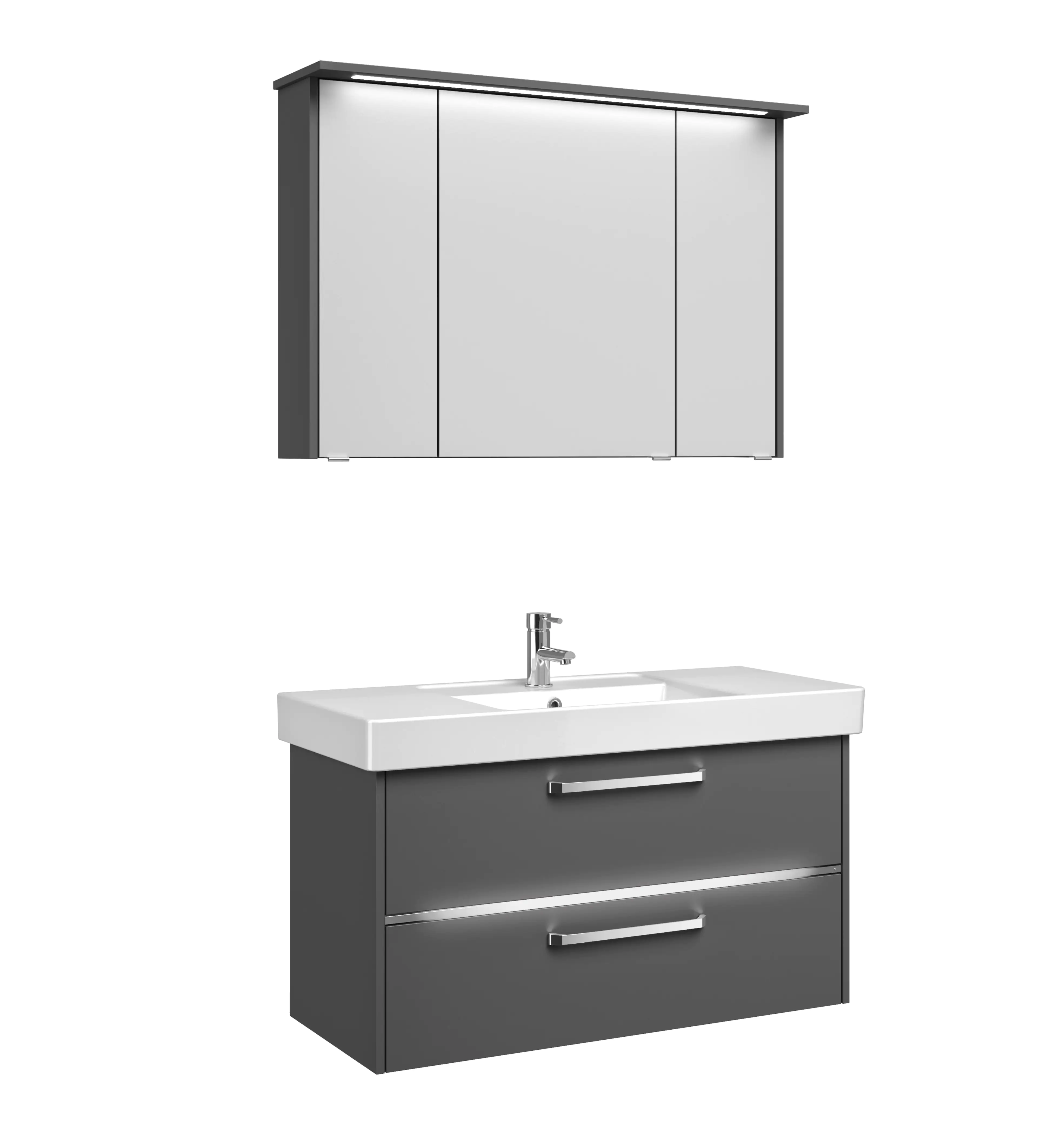 Primaster Badmöbel-Set Berlin grau 105 cm Twin LED, Keramikwaschtisch
