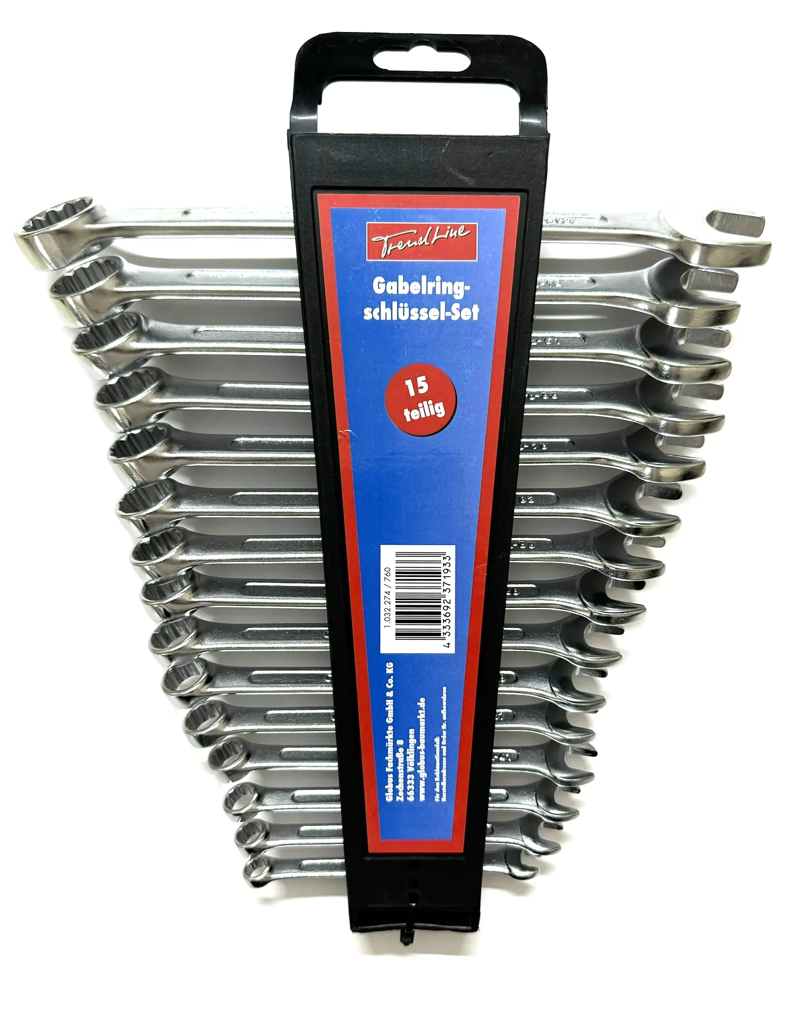 TrendLine Gabelringschlüssel-Set 15-tlg mit Wandhalterung