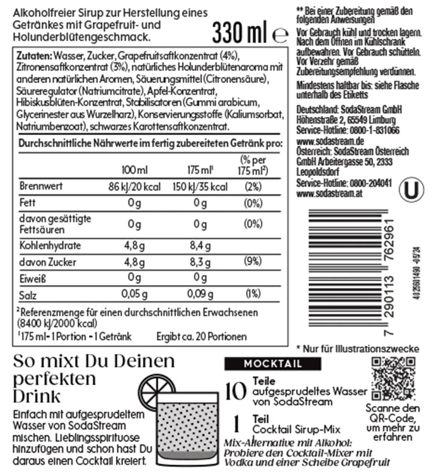 Sodastream Crafted Cocktail Drink Mix Sirup Grapefruit & Holunderblüte 330 ml