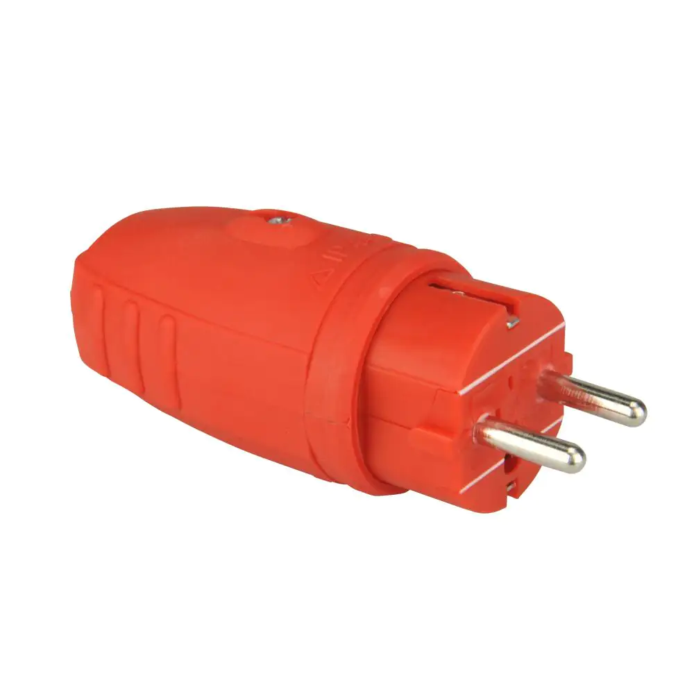 Schutzkontakt-Stecker Gummi PVC-Ein IP44 rot, mit Knickschutz