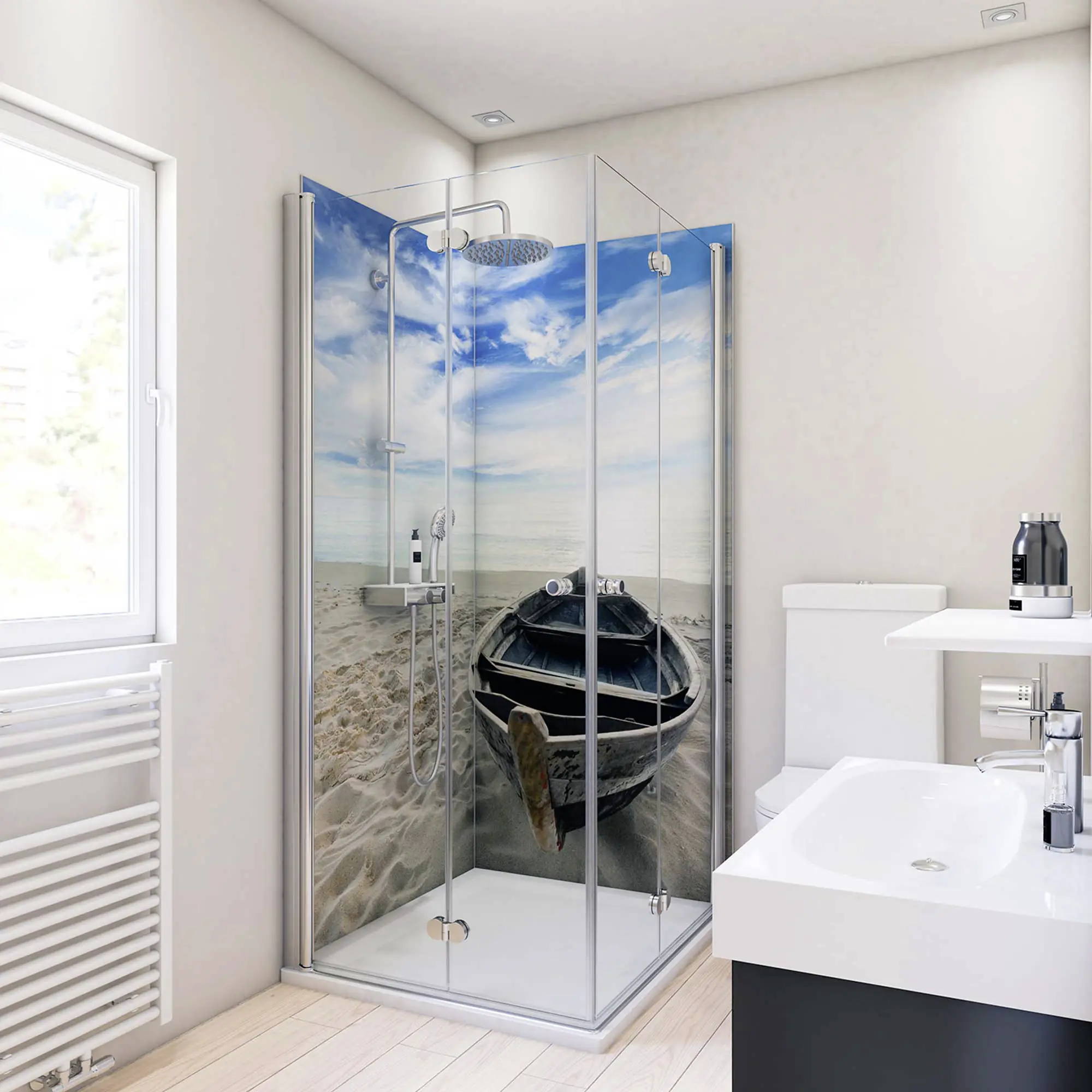 Breuer Duschrückwand Boot Foto über Eck 90x90x210x0,3 cm