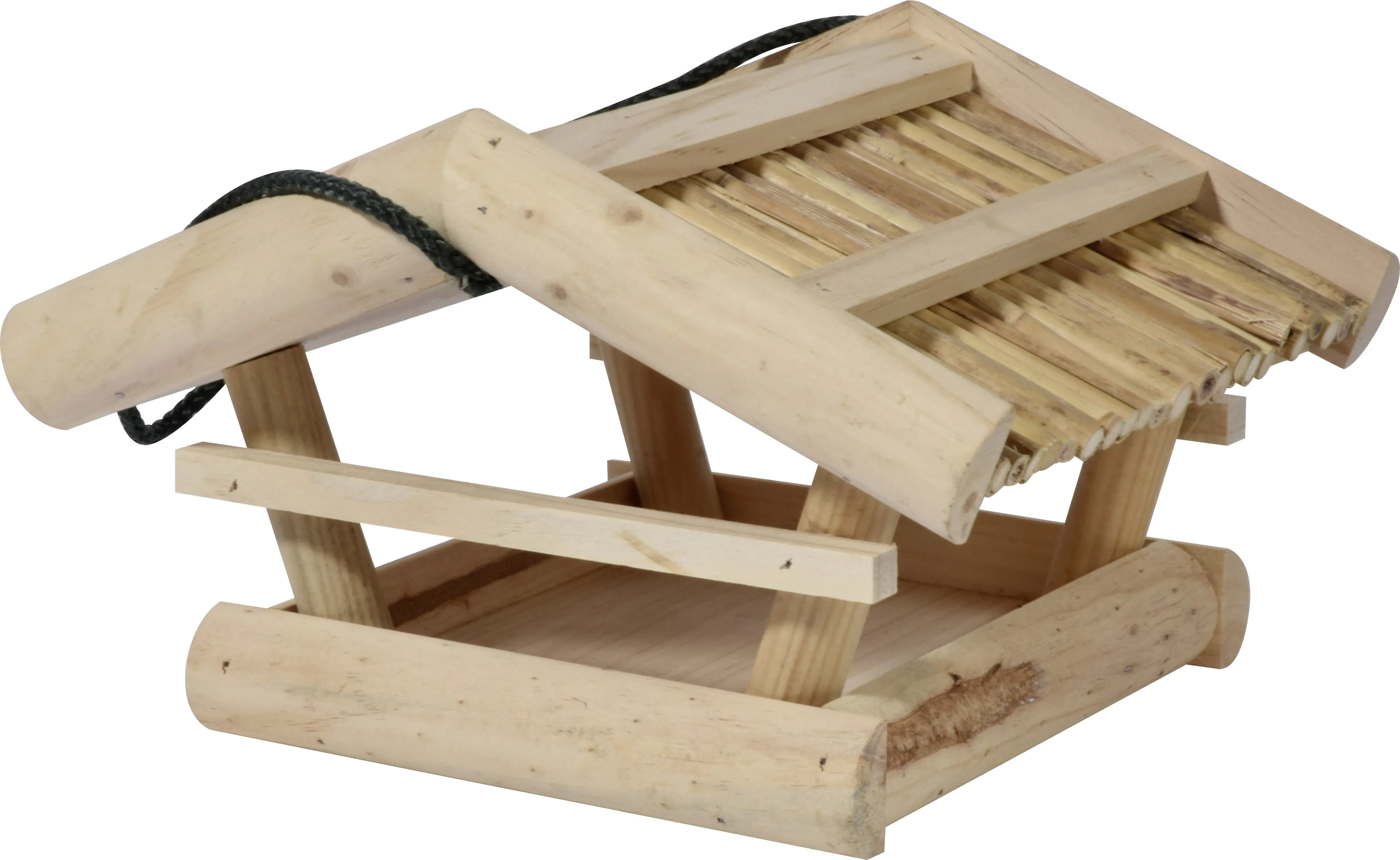 Dobar Vogelfutterhaus Kiefernholz mit Bambusdach 20 x 28 x 30 cm