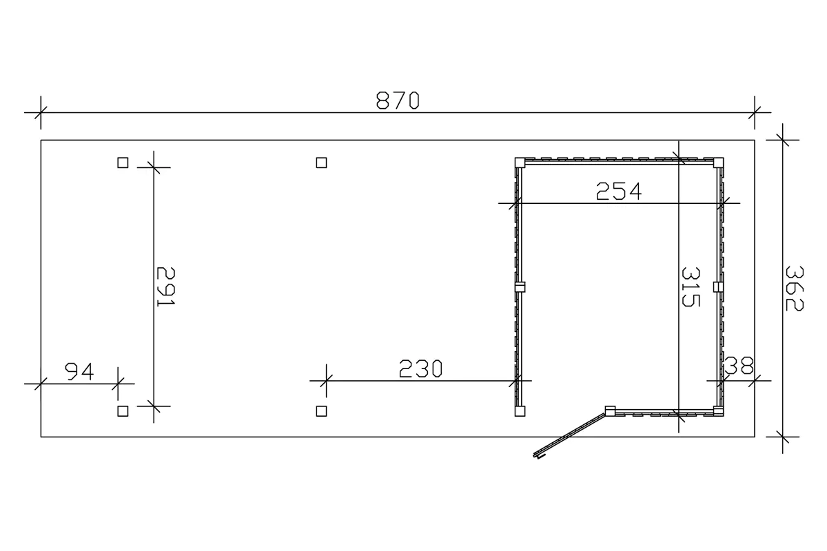 4018211031450_03 SKAN HOLZ Carport Wendland mit Abstellraum 362 x 870 cm mit EPDM-Dach