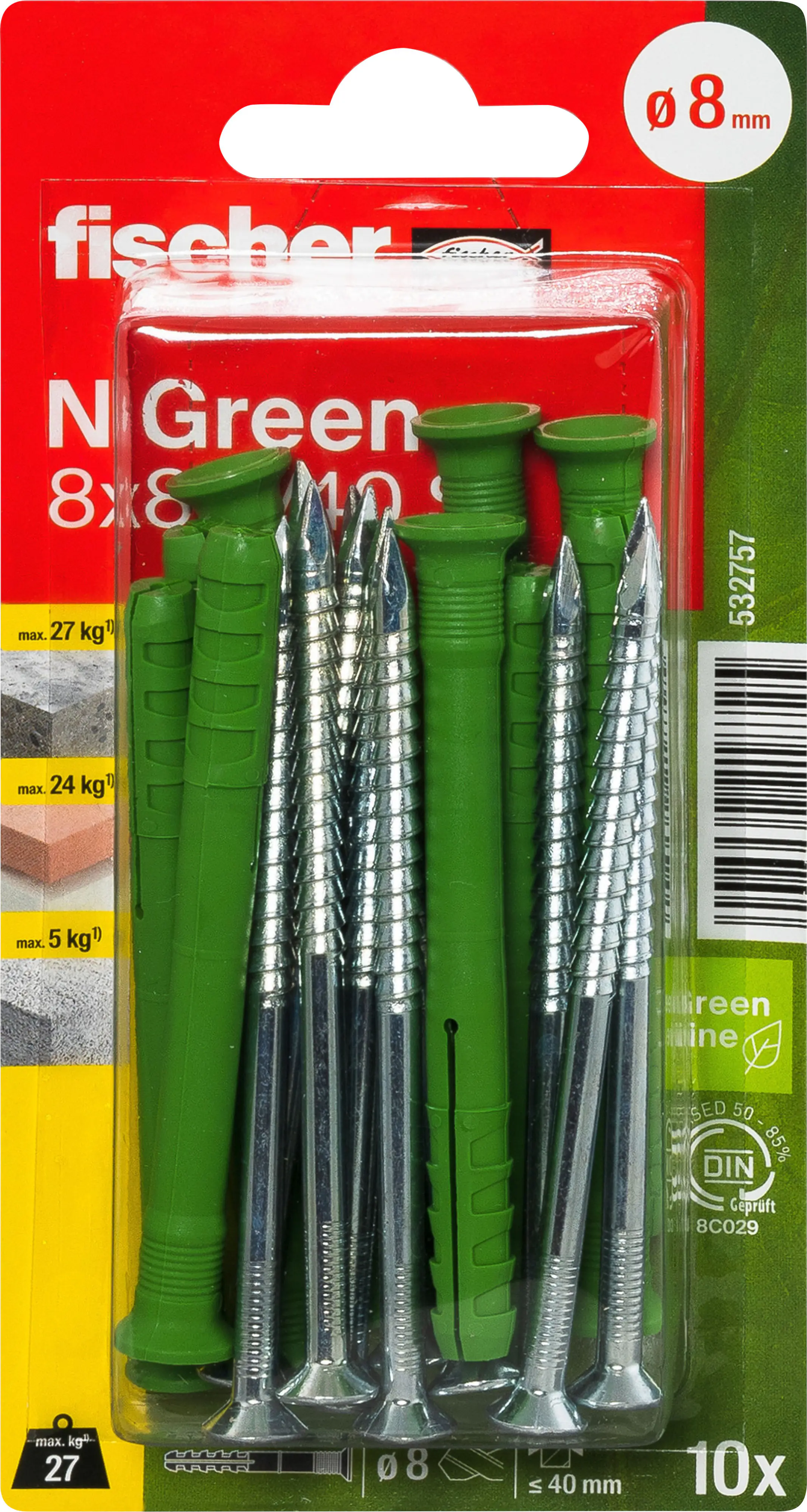 Fischer Nageldübel N Green 8 x 80 mm - 10 Stück