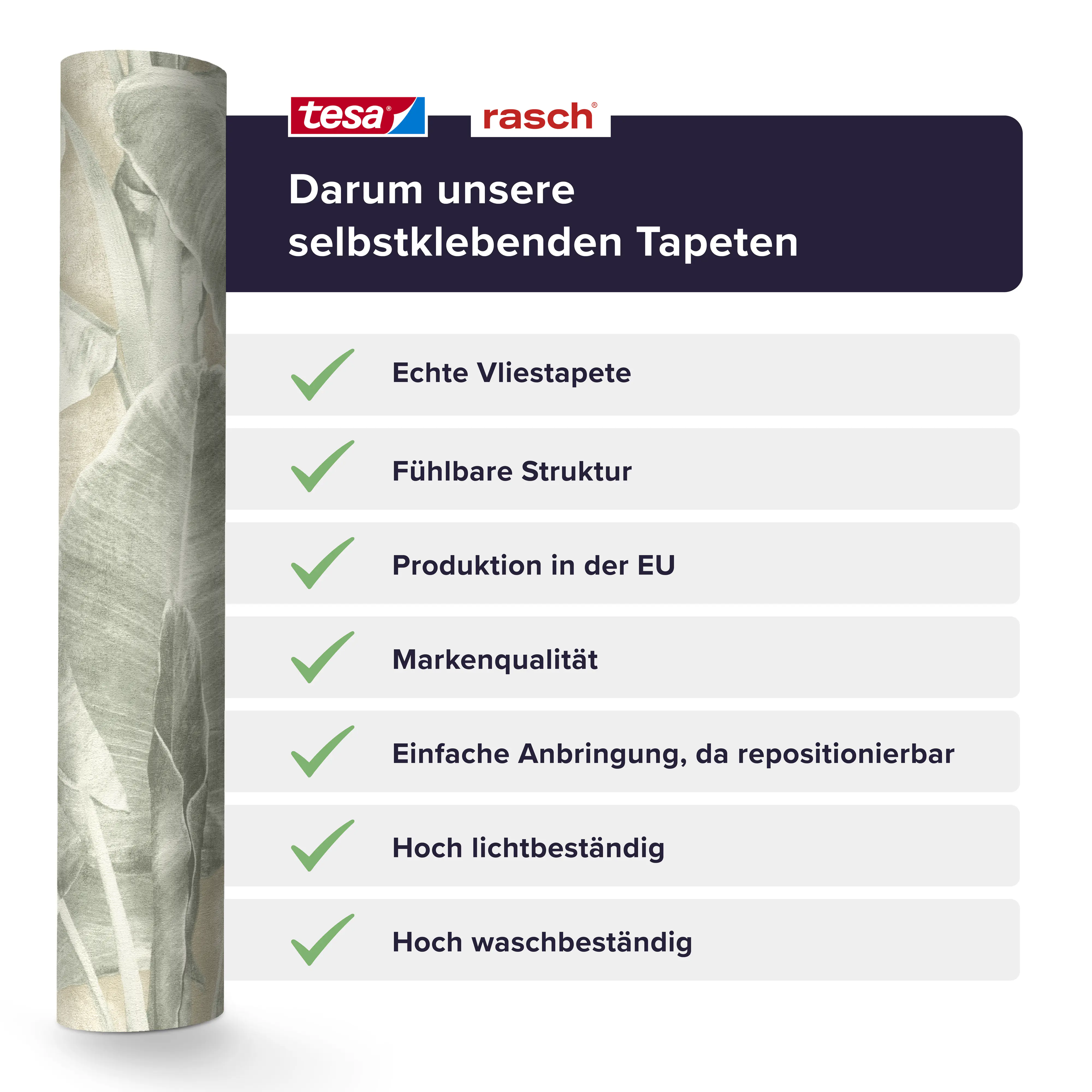 Tesa x Rasch selbstklebende Tapete Cuba Blatt grün beige 6 x 0,53 m