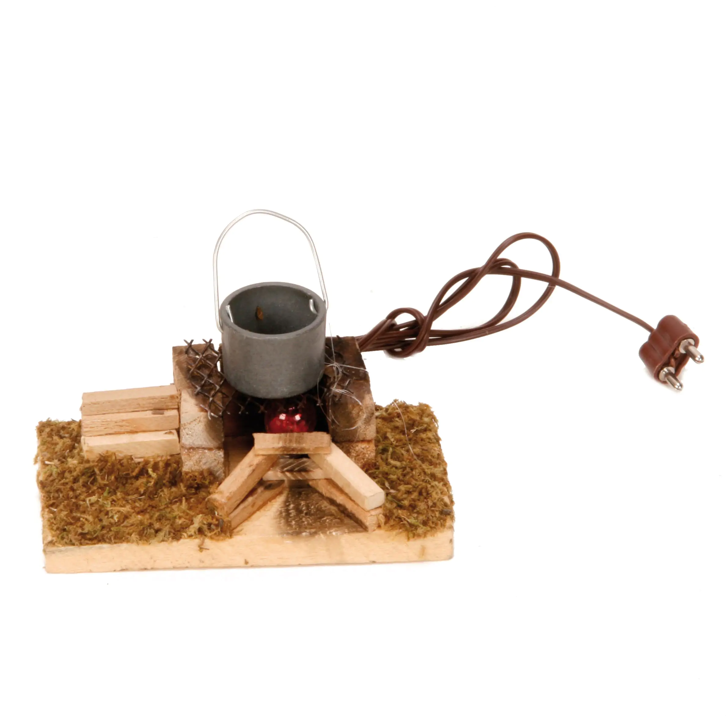 Riffelmacher Krippenzubehör Kessel-Feuerstelle mit LED-Licht 8,5 x 5 cm