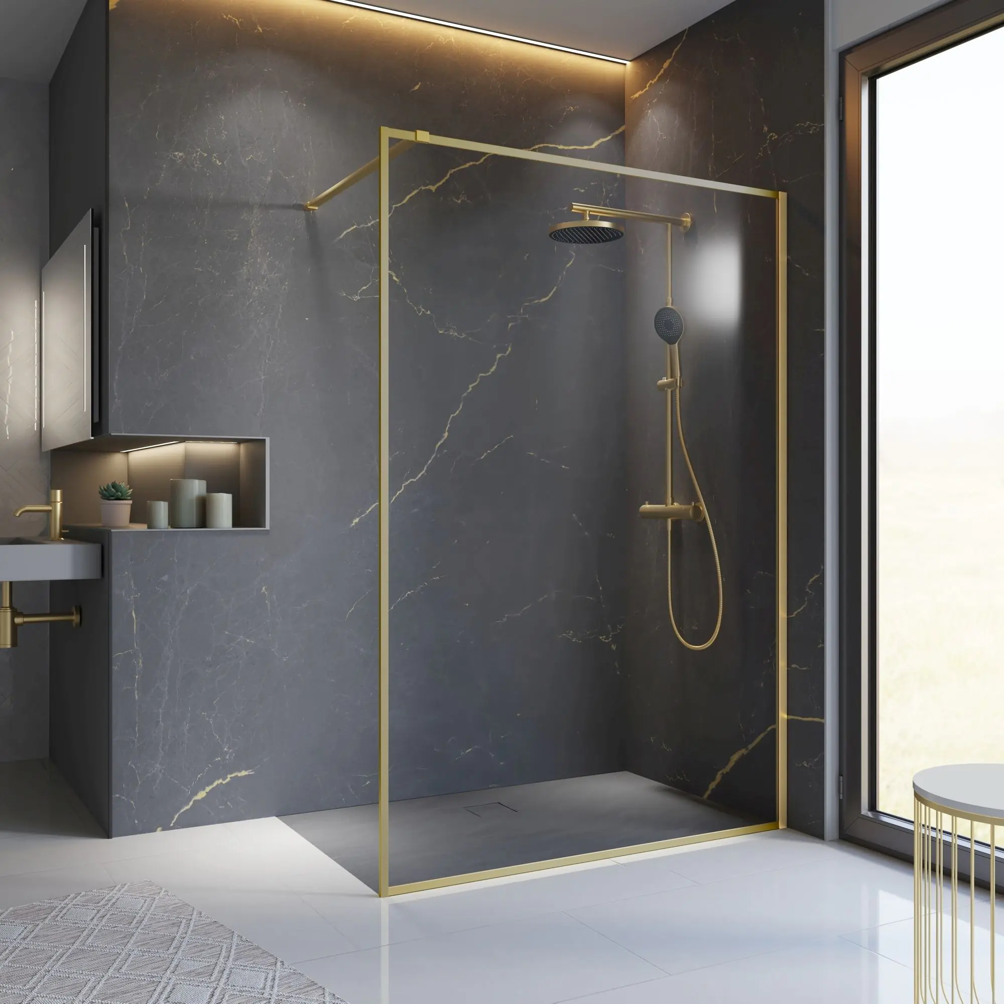 Schulte Duschwand Walk In Trend 2.0 140 x 200 cm Goldoptik matt klar Schulte Duschwand Walk In Trend 2.0 140 x 200 cm Goldoptik matt klar