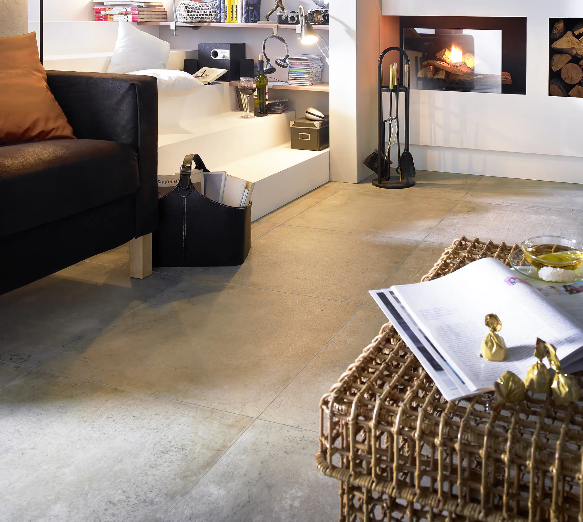 Bodenfliese Feinsteinzeug Beton 60 x 60 cm grau