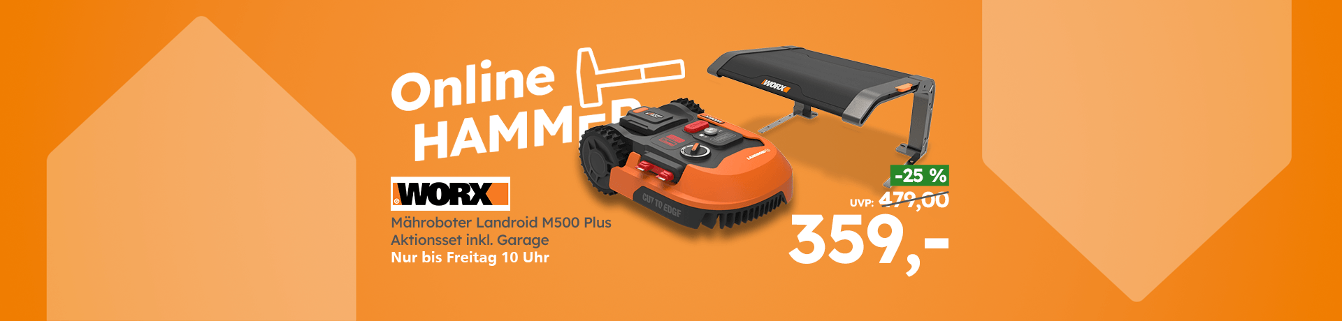Online Hammer WORX Mähroboter Landroid M500 Plus Aktionsset inkl Garage jetzt für 359 Euro statt 479 nur bis Freitag 10 Uhr.