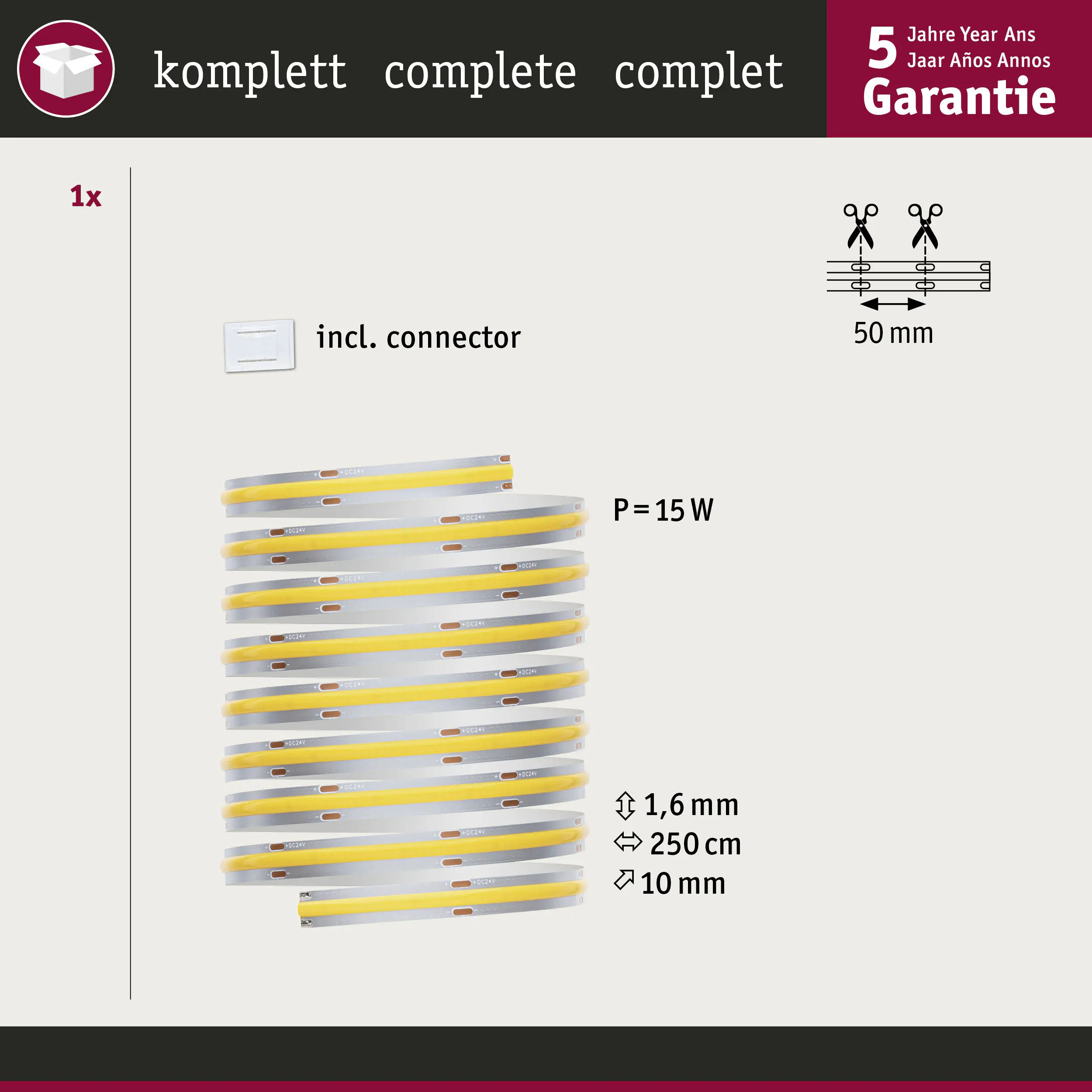 Paulmann MaxLED 500 Stripe 2,5 m warmweiß Full-Line COB silber