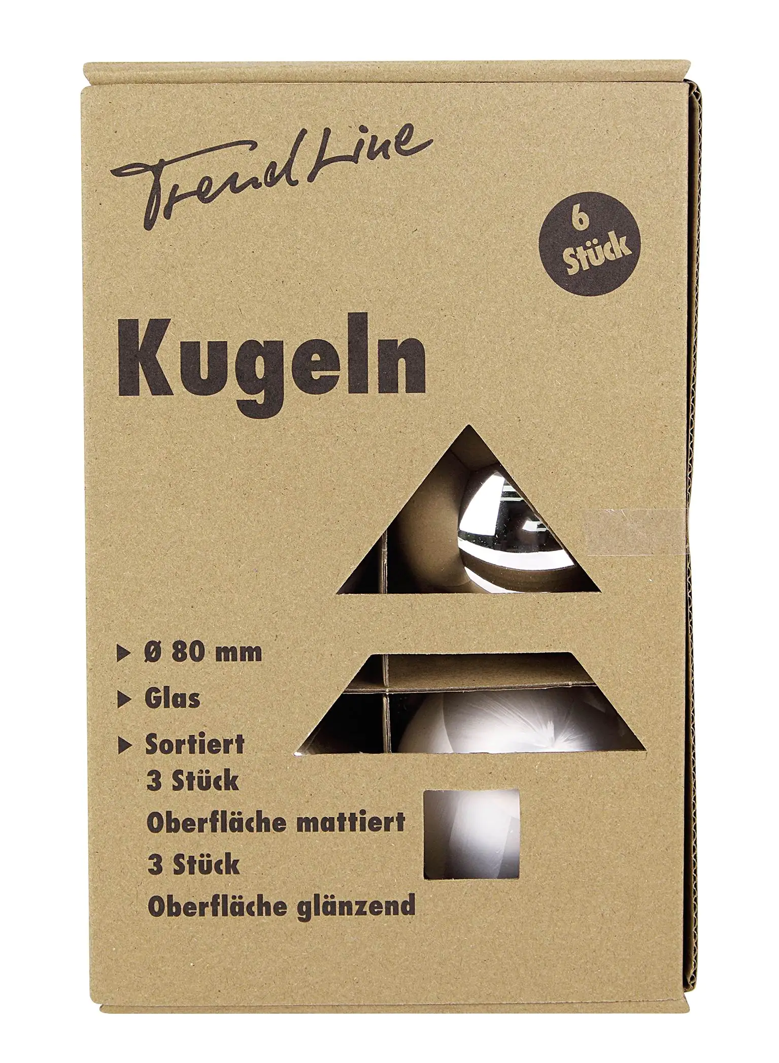 TrendLine Weihnachtskugeln aus Glas Ø 8 cm weiß-silber 6 Stück