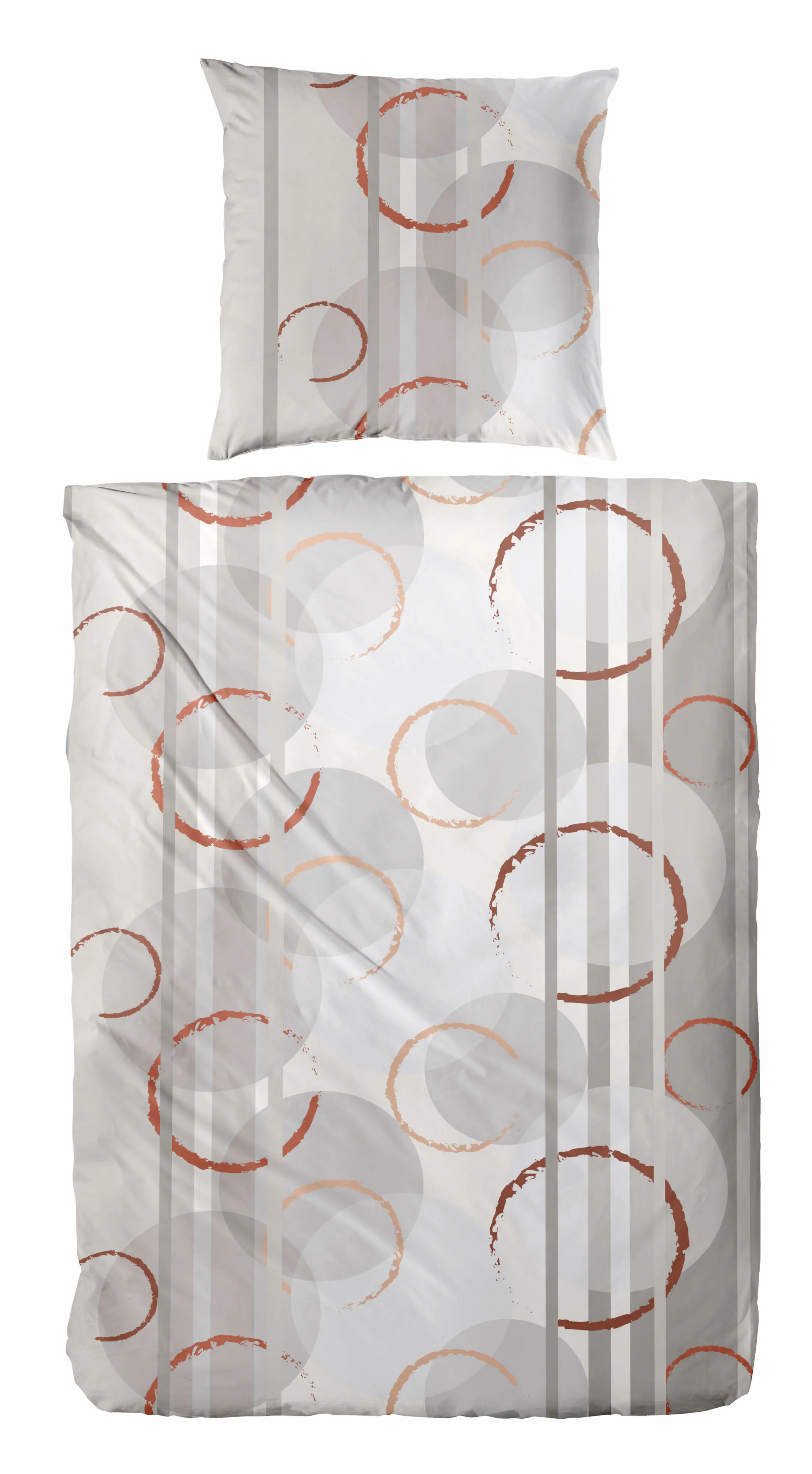 Biber Bettwäsche Kreise 155 x 220 cm grau/rot