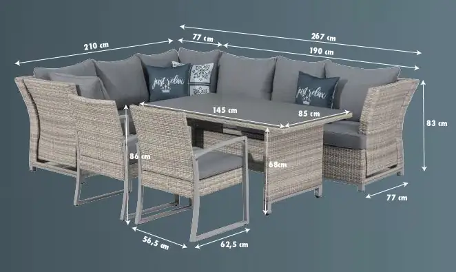 Primaster Dining Lounge Möbelset Tulum inkl. All-Wetter Kissen, 3-in-1