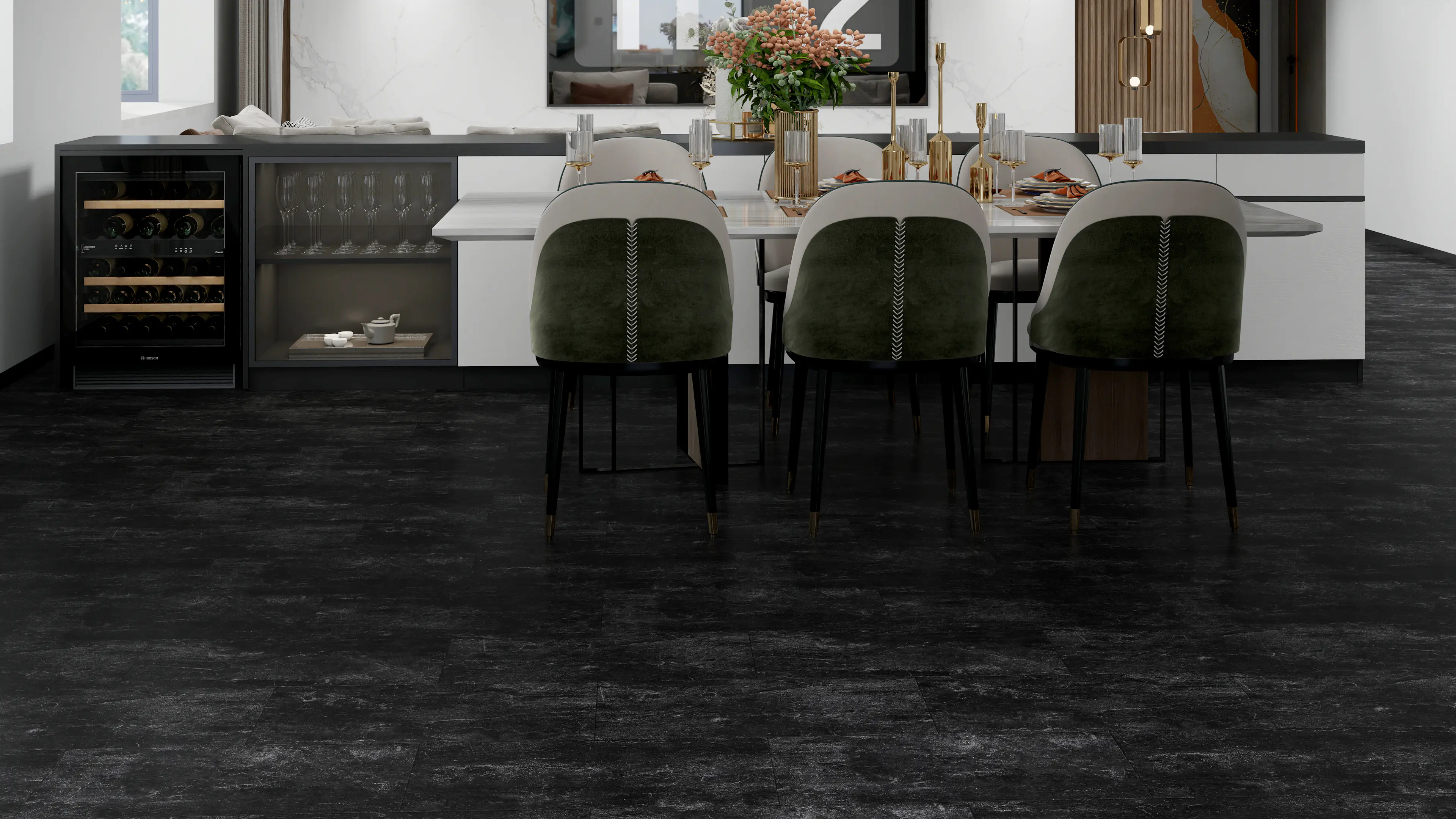 Decoflooring Vinylboden Fliese Saragossa dunkel  Decoflooring Vinylboden Fliese Saragossa dunkel