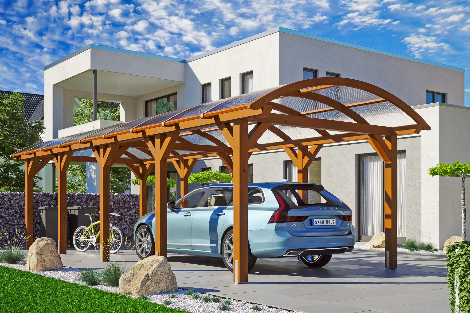 4018211014415 SKAN HOLZ Bogendach-Carport Franken 376 x 969 cm, lasiert in Nussbaum