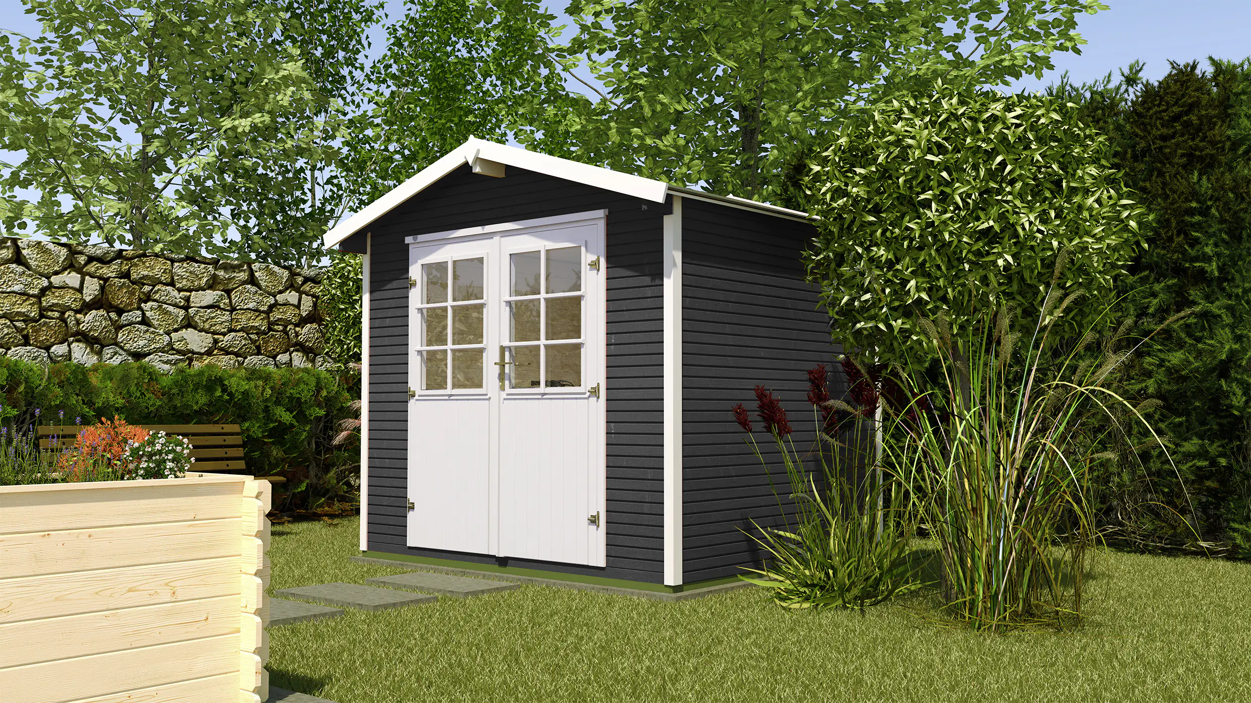 Weka Gartenhaus Kajsa 301 x 295 cm anthrazit  mit Fußboden