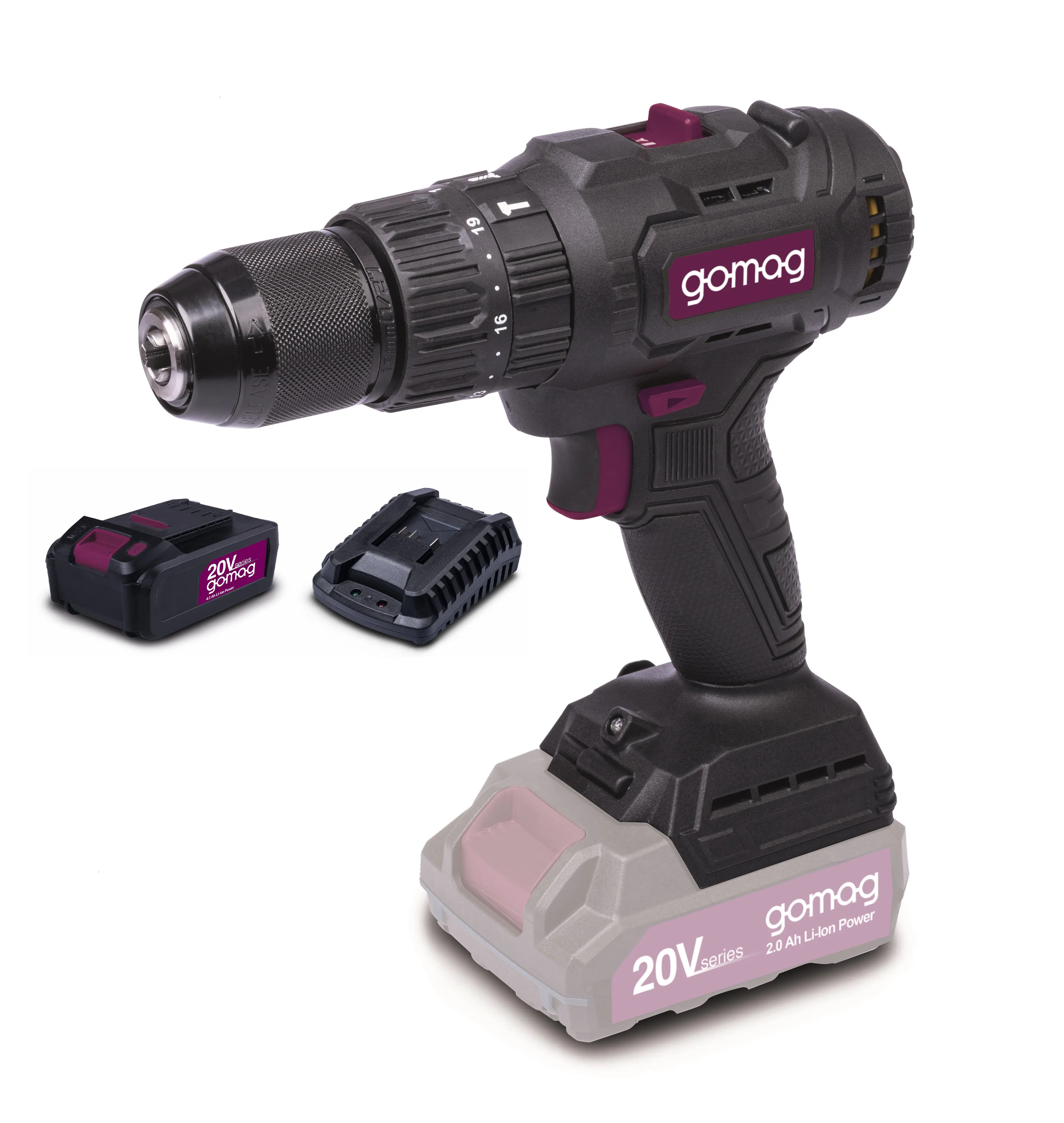 Gomag Akku-Schlagbohrschrauber GO-SBS60BL 20 V inkl. 4 Ah Starter-Kit