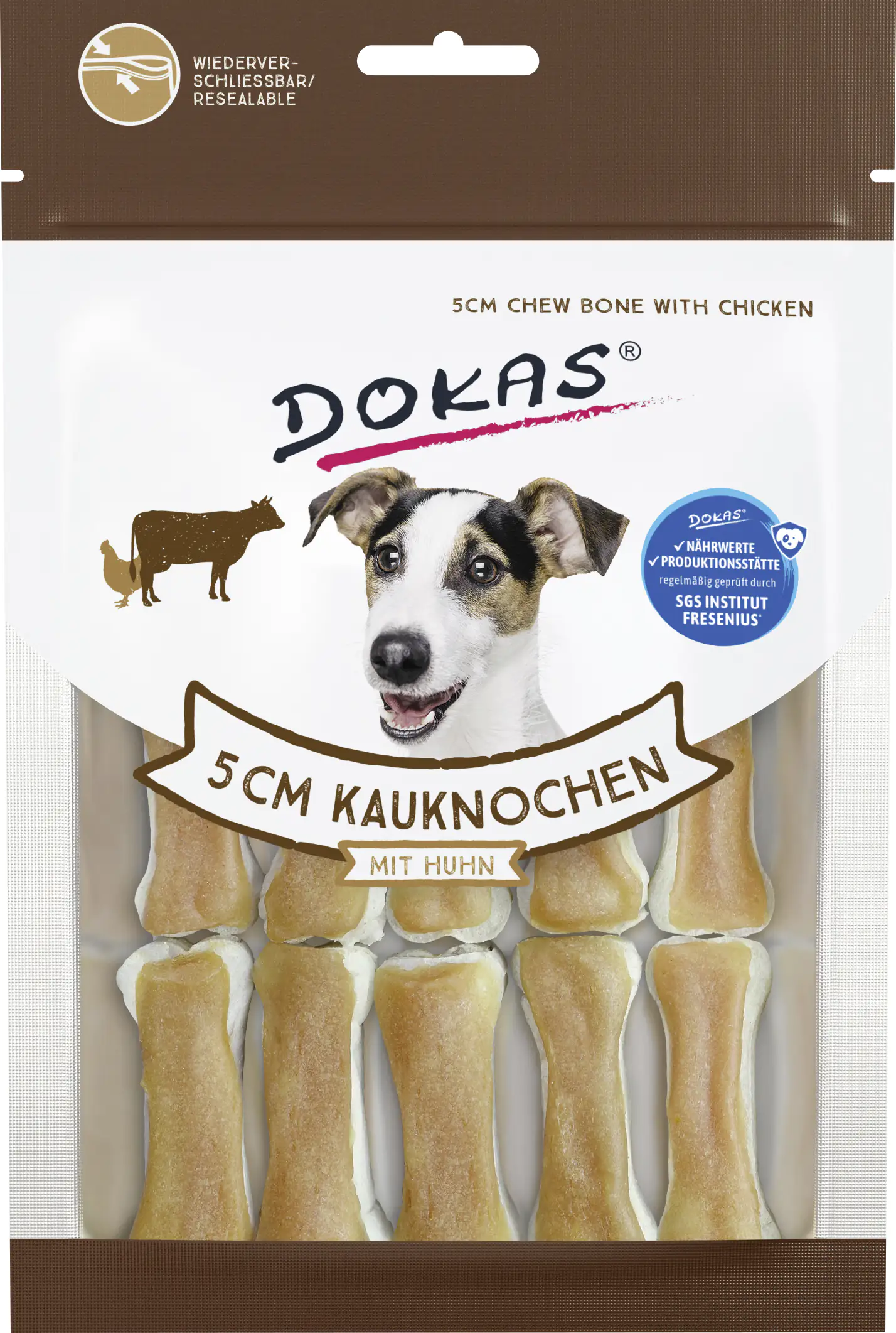 Dokas Kauknochen mit Huhn 5 cm Dokas Kauknochen mit Huhn 5 cm