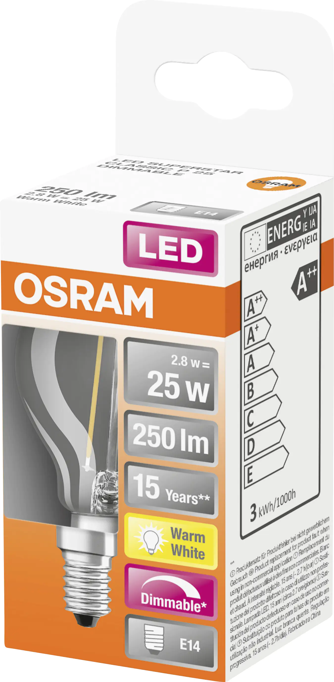 Osram LED Leuchtmittel SST P25 E14 2,8W warmweiß, klar