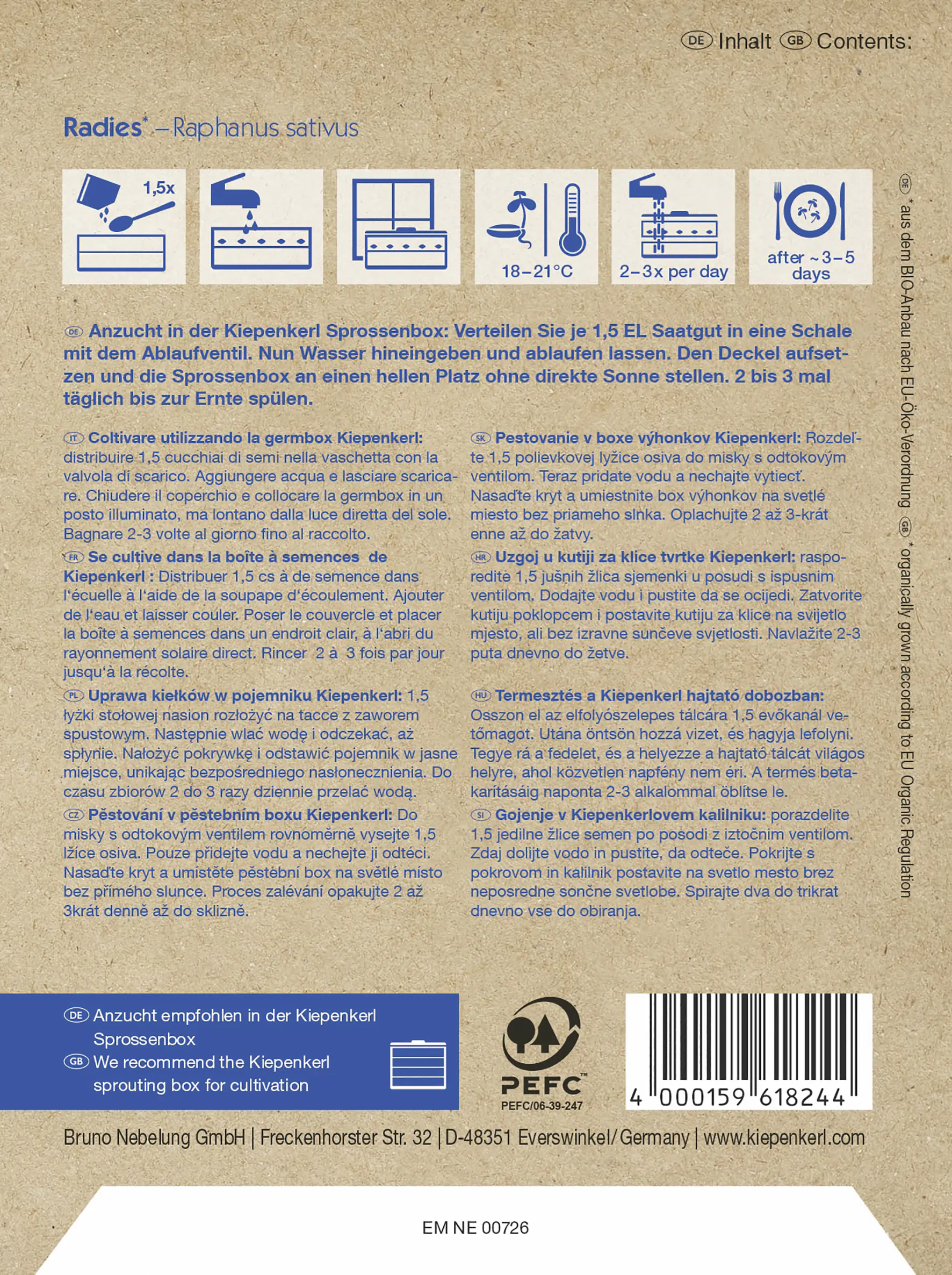 Kiepenkerl BIO Keimsprossen Radies Inhalt: 60 g