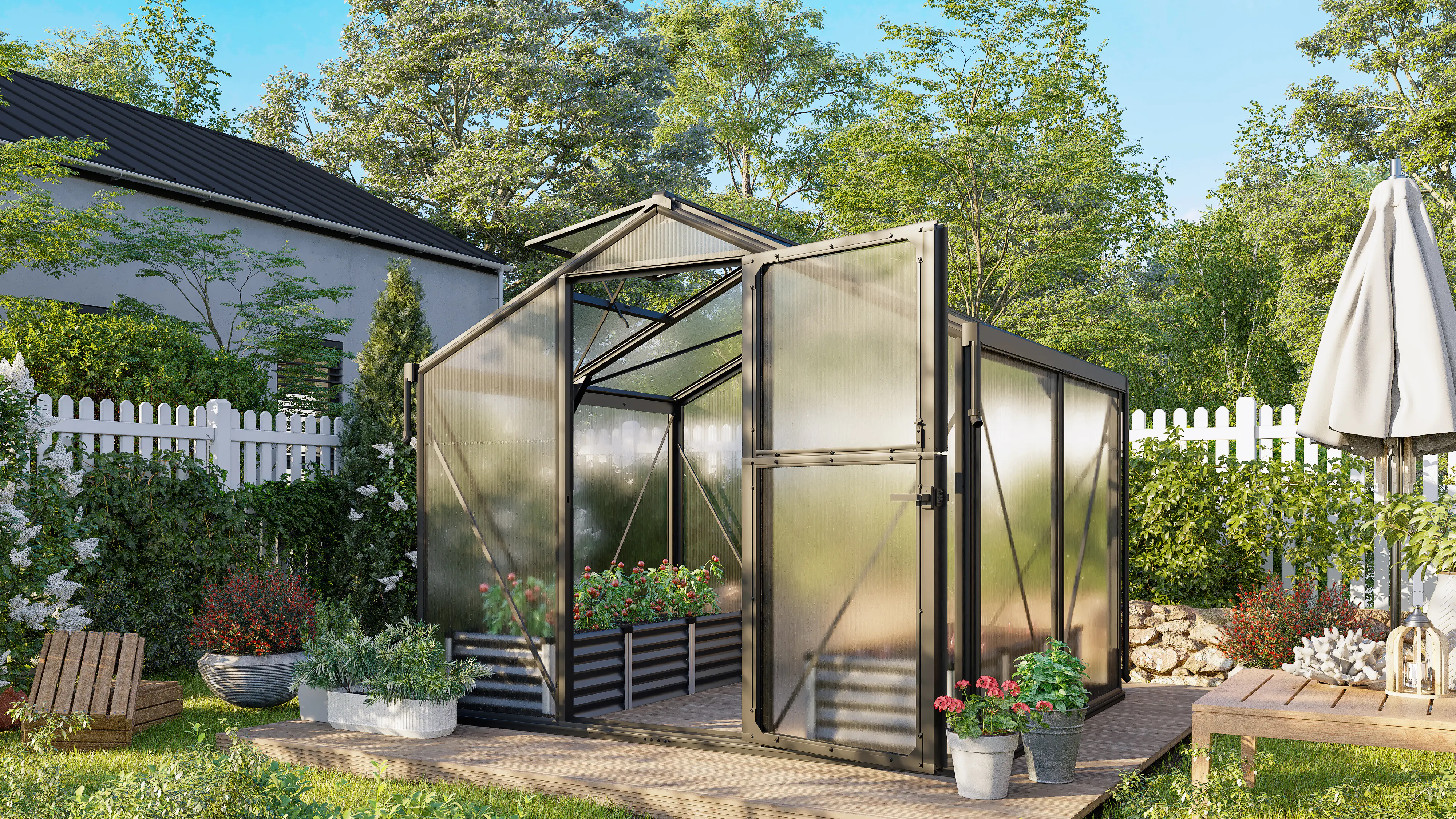 Gewächshaus Deimos 5800 260 x 224 cm schwarz HKP 10 mm Gewächshaus Deimos 5800 260 x 224 cm schwarz HKP 10 mm