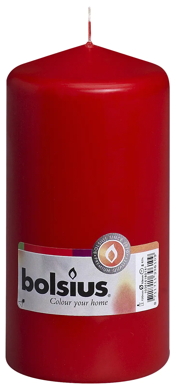 8711711396109 Bolsius Stumpenkerze rot, Höhe 15 cm, Ø 7,8 cm