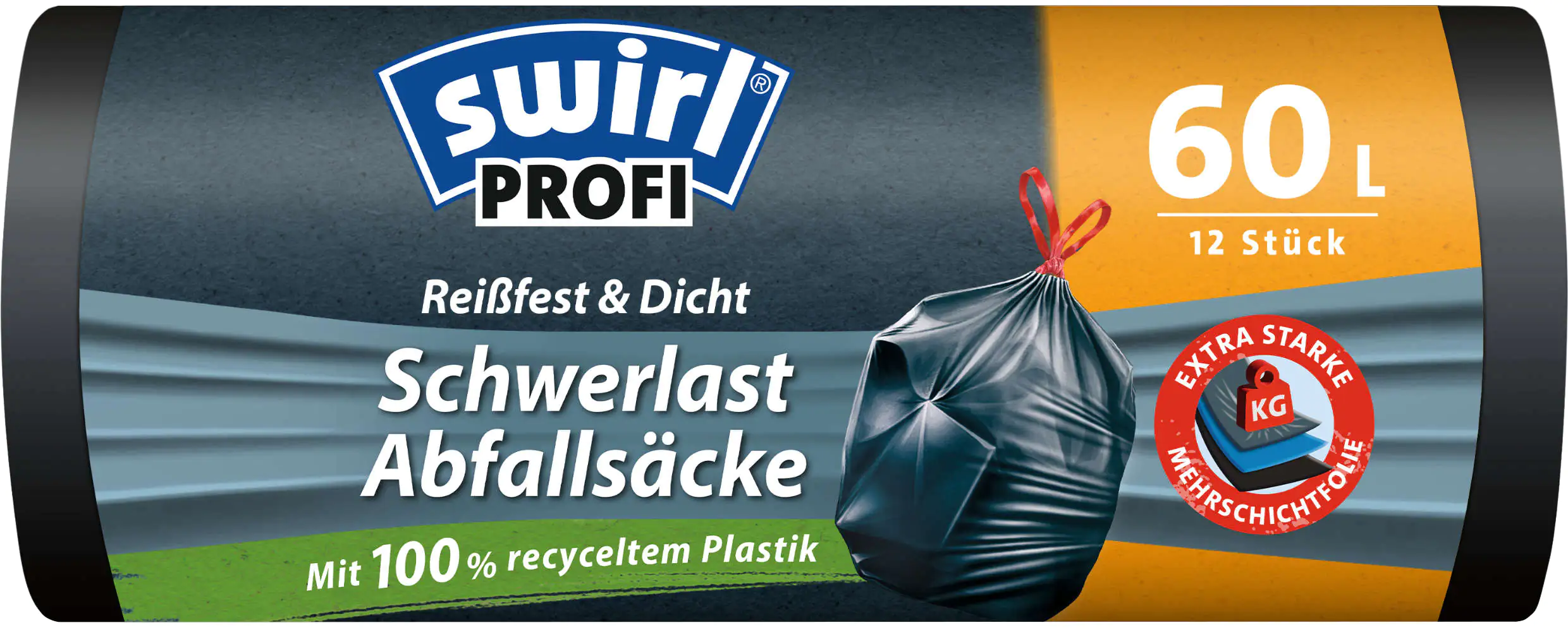 Swirl® Schwerlast-Säcke Profi mit Zugband 60 L Reißfest & Dicht