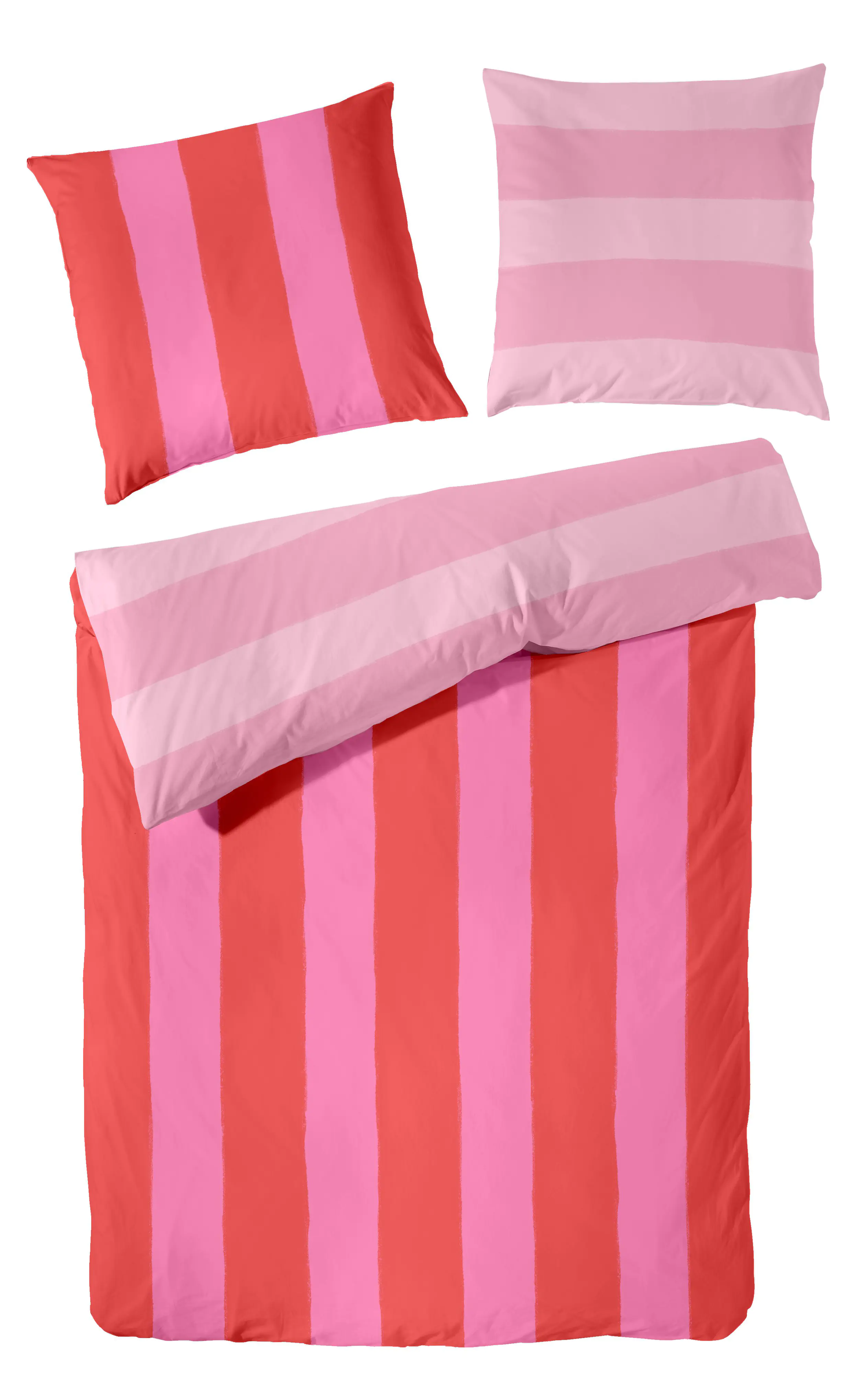 Vario Bettwäsche Baumwolle Renforce Streifen pink-rot 135 x 200 cm 