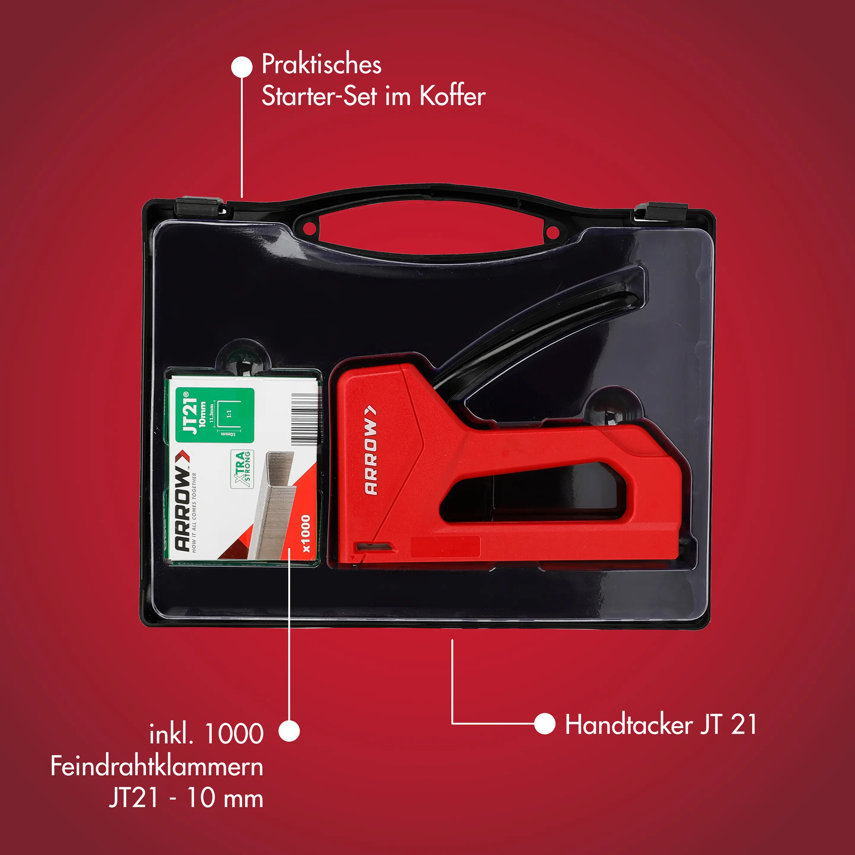 Arrow Handtacker JT21 für Feindrahtklammern - Set inkl. 1000 Feindrahtklammern
