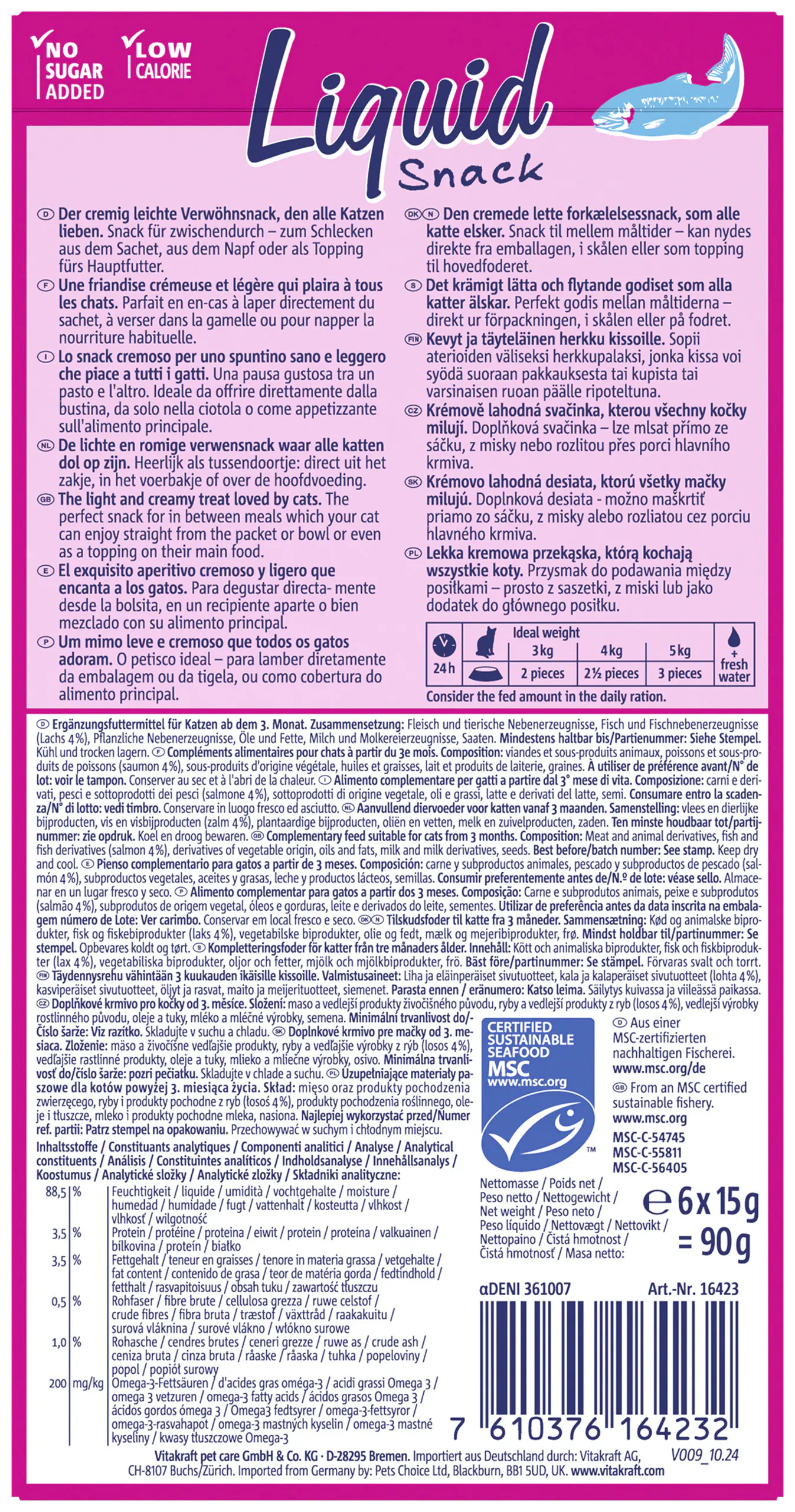 Vitakraft LiquidSnack Lachs MSC+Omega3 6 Stück / 90 g