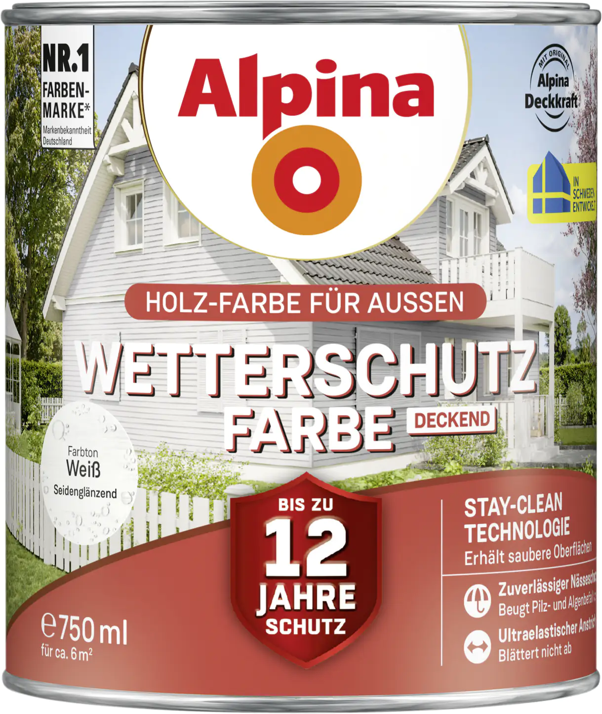 Alpina Wetterschutzfarbe deckend 0,75 L weiß