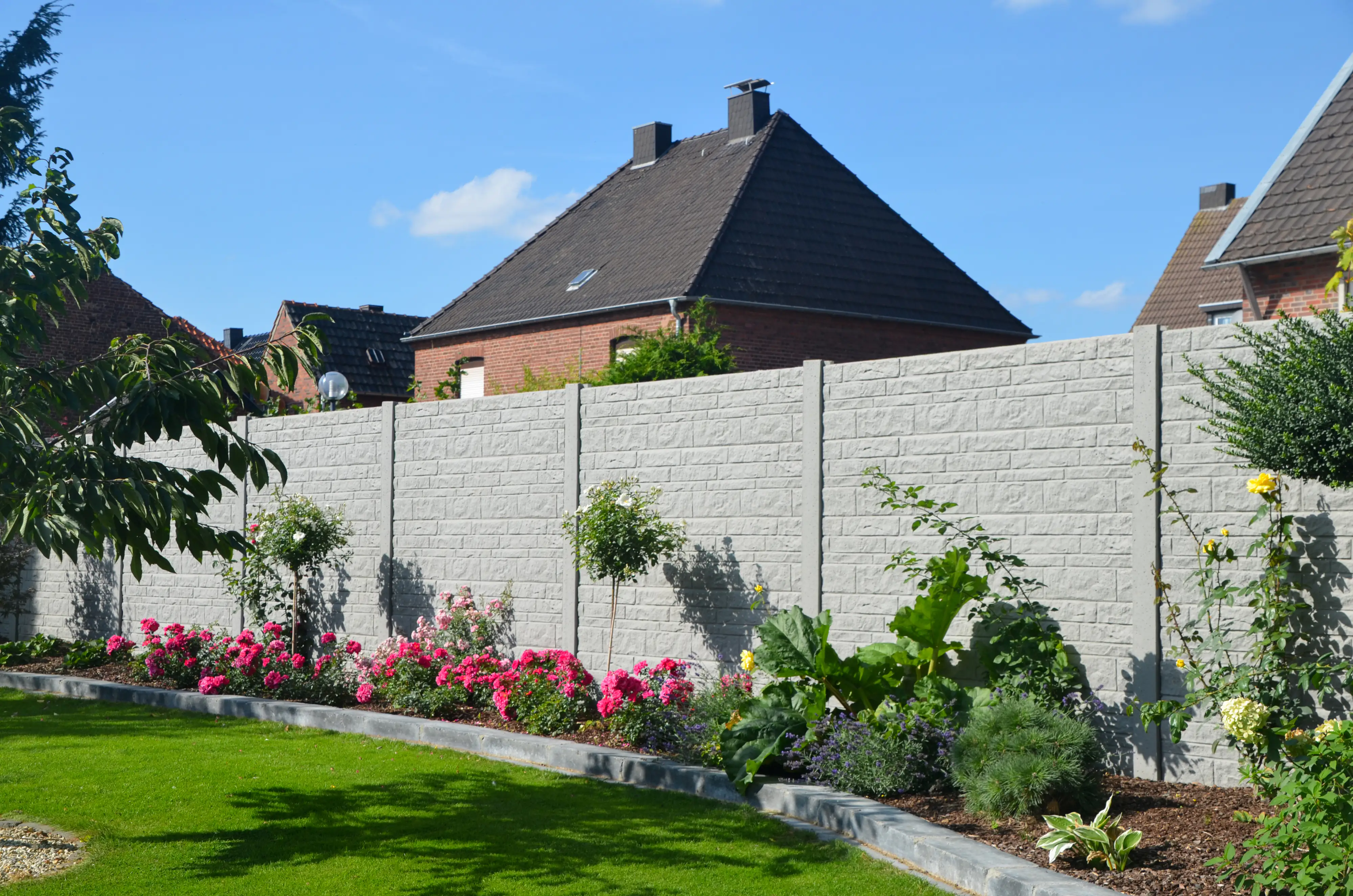 Betonzaun Erweiterungsset mit Eckpfosten Standard Fels 231 cm 