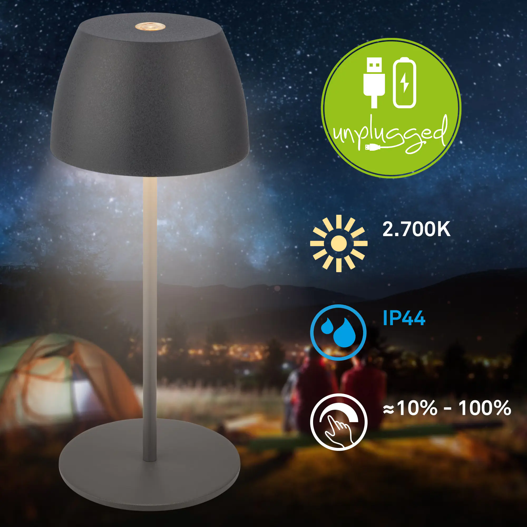 DiKa LED Akku-Tischleuchte Serina Mini Touch anthrazit 20 x 8 cm warmweiß DiKa LED Akku-Tischleuchte Serina Mini Touch anthrazit 20 x 8 cm warmweiß