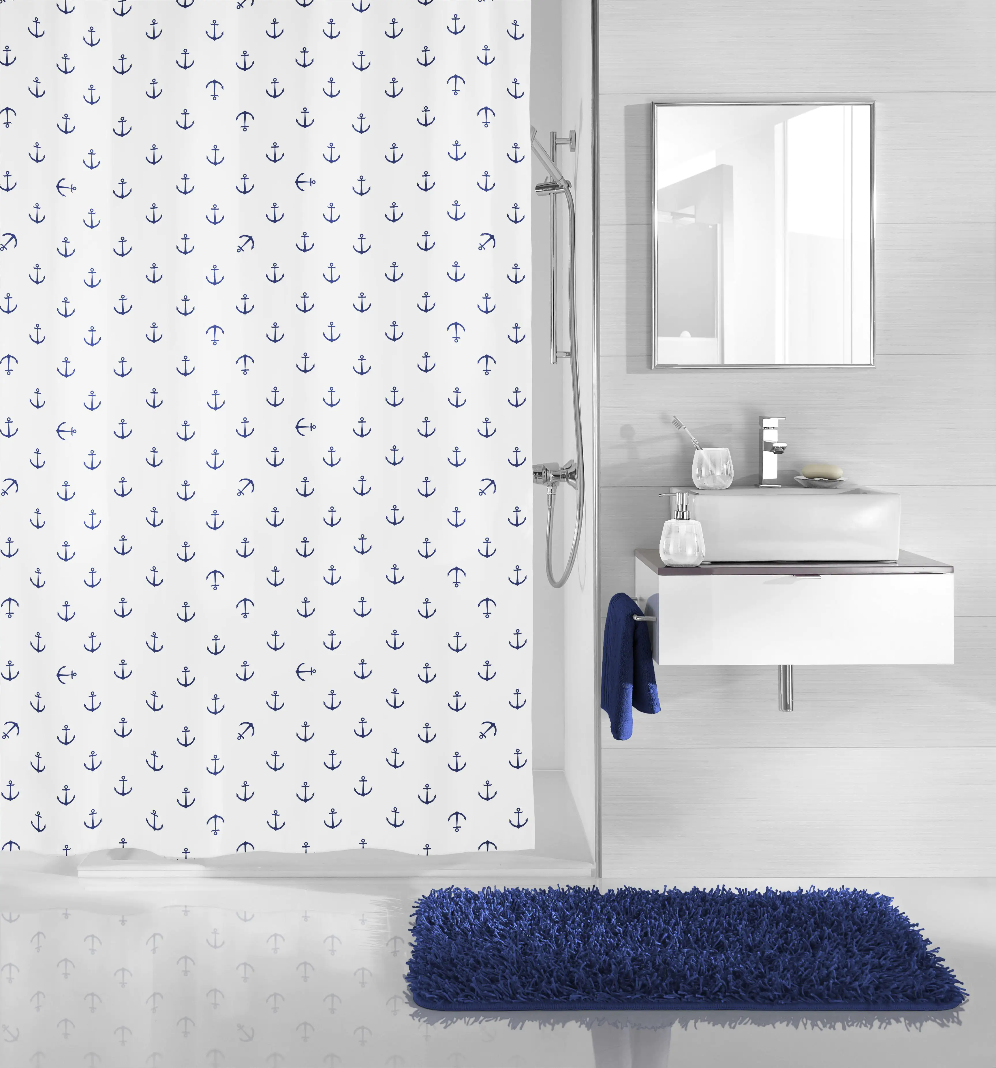 Kleine Wolke Duschvorhang Anchor dunkelblau, 180x200 cm