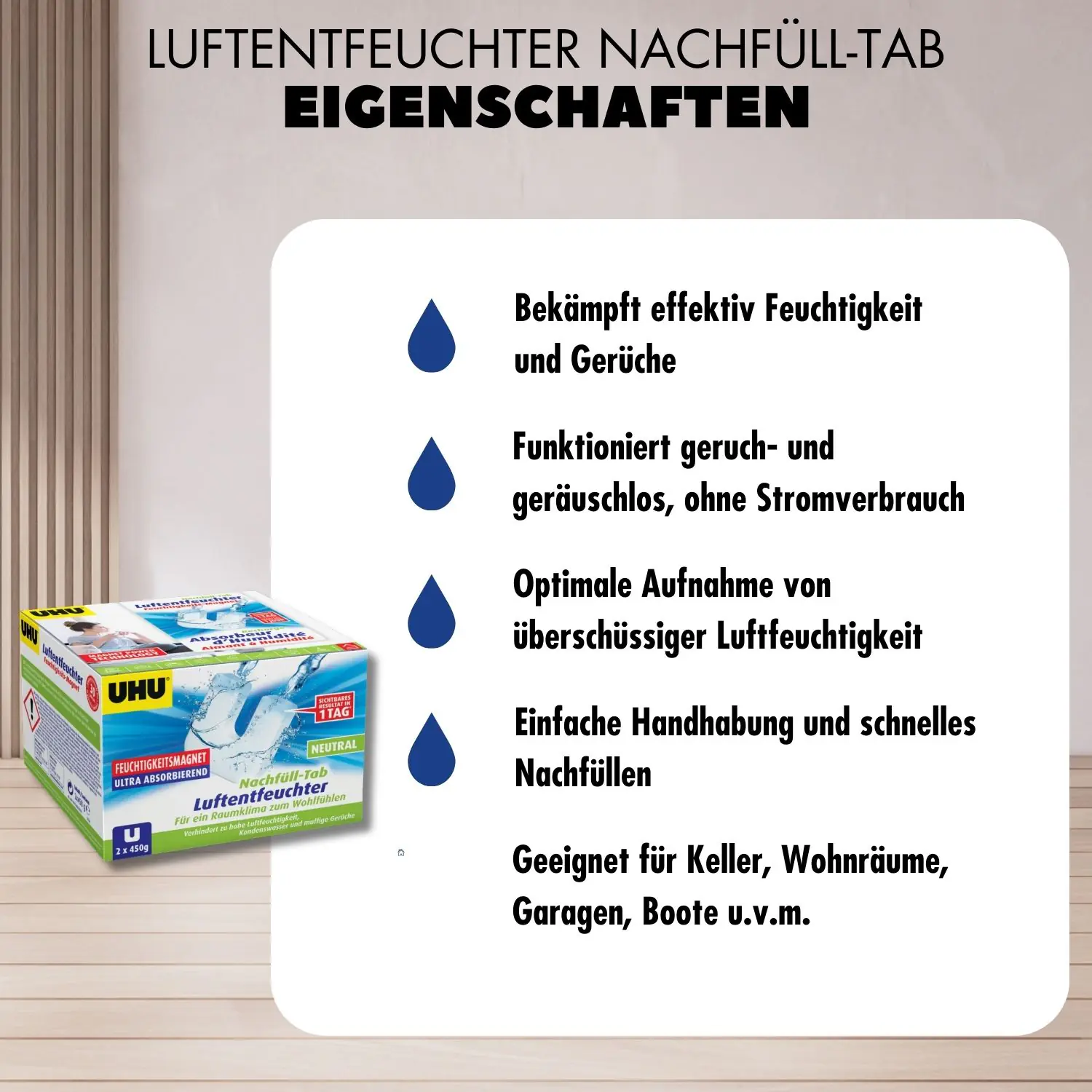 UHU Luftentfeuchter Feuchtigkeitsmagnet Neutral, 2 x 450 g