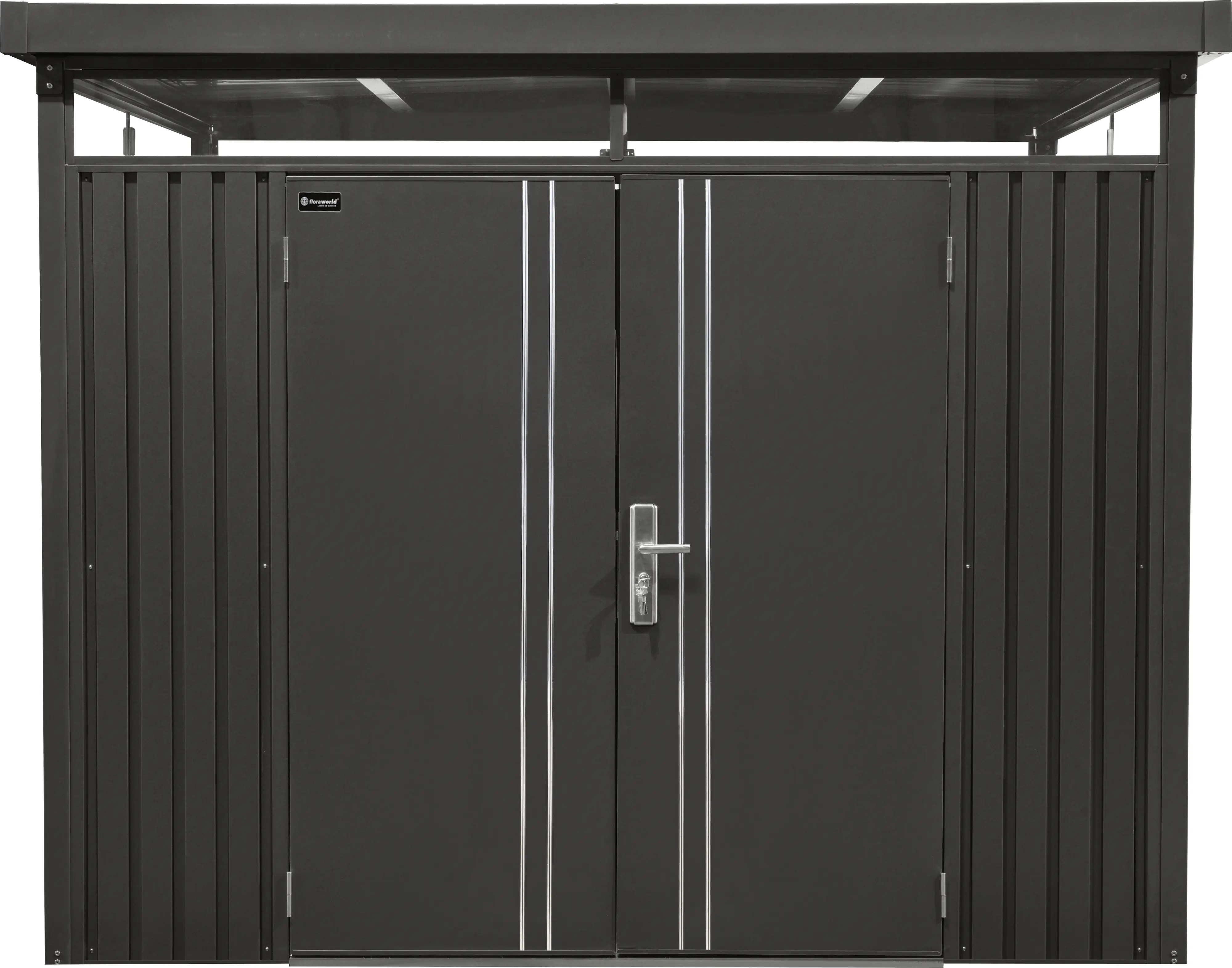 Floraworld Gerätehaus Premium Q7,5 FirstLine schwarz-mettalic 274 x 274 x 218 cm