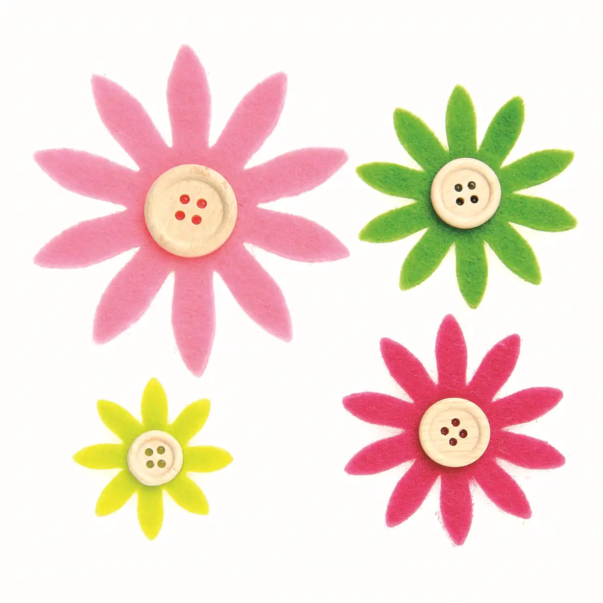 Filzblumen lila, pink grün 12 Stück sortiert, 3,5-7 cm