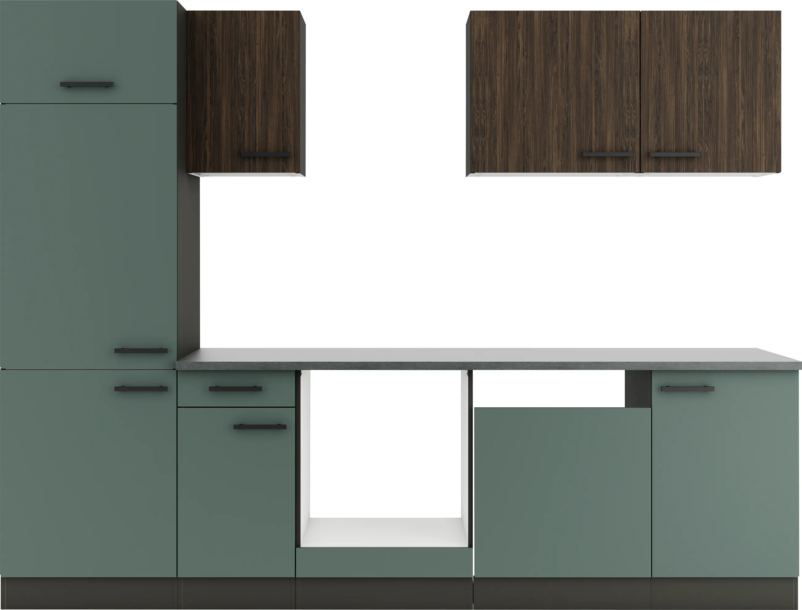 Optifit Küchenzeile Rimini 409/Verona 405 ohne Geräte nussbaum/steingrün 270 cm 