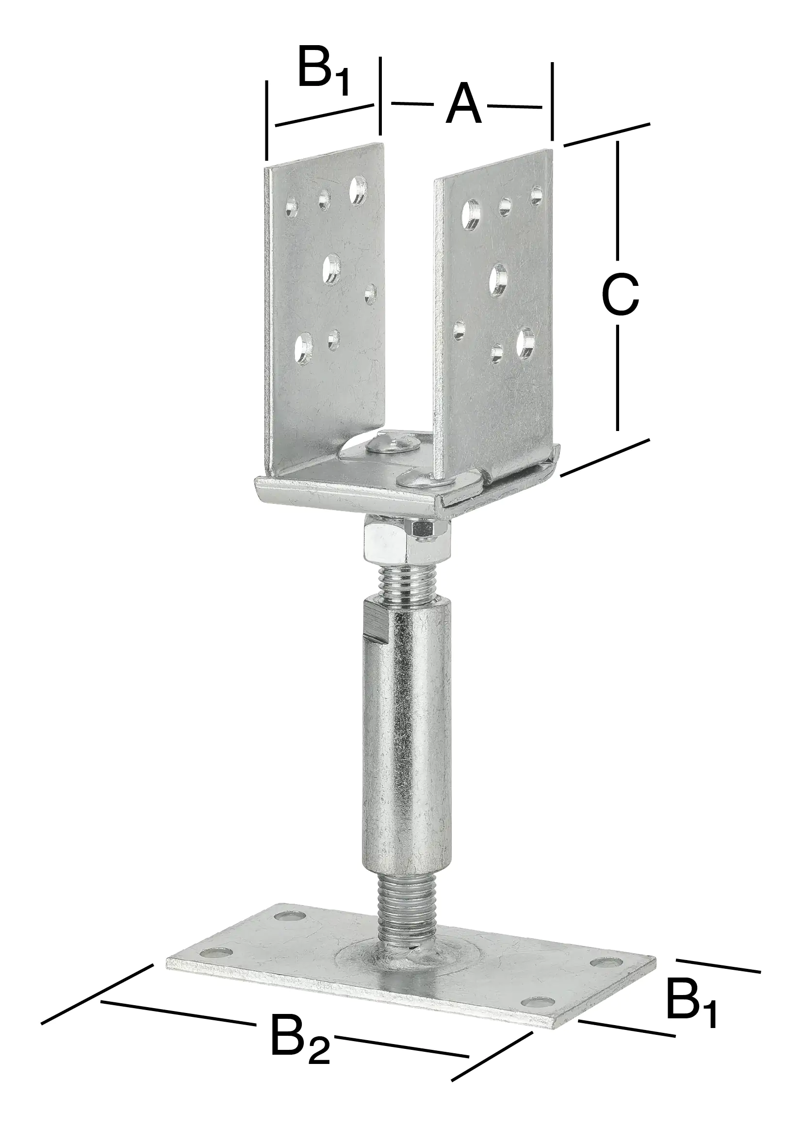 Vormann Verstellbare Stützenschuhe verzinkt 60-140 x 70/150 x 115 mm